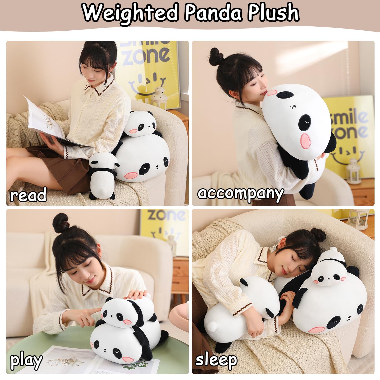 SQEQE SQEQE Weighted Panda Plush, Weighted Panda Stuffed Animal for Anxiety, Cute Panda Plushies Soft Panda Bear Pillow Toy Gift for Kids Adults 13.8 Inch, 1.6 lbs