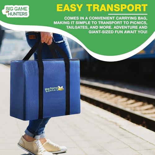 Garden Games Big Game Hunters Giant Tumble Towers, 58 Piece Wooden Block Game, 5 ft. Tall Stacking Backyard Indoor Outdoor Game for Kids Adults Family, Jumbo Splinter Resistant Blocks - Carry Bag Included