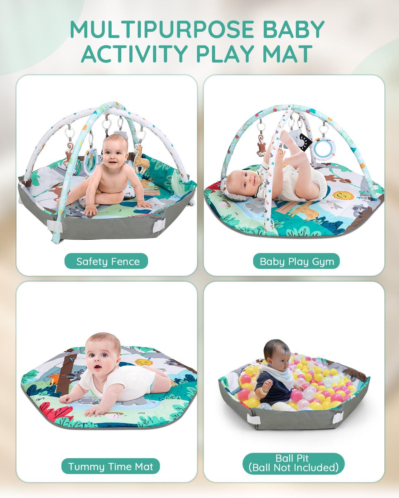 Lilian&Gema Lilian&Gema Baby Play Gym Mat, Baby Tummy Time Mat with 6 Detachable Sensory Toys, Baby Activity Play Mat for Stage-Based Sensory & Motor Skill Development, Baby Gift for Newborn Infant