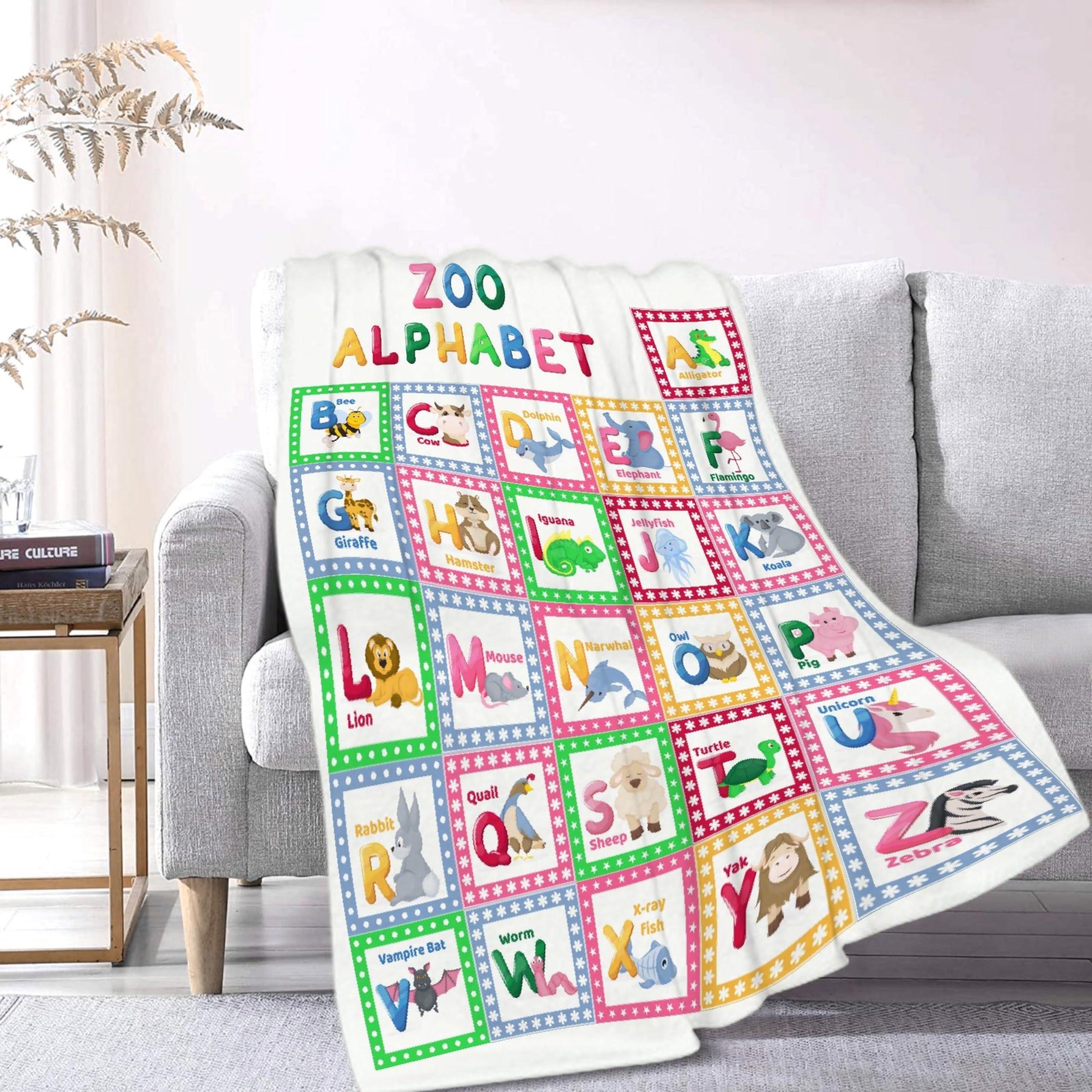 YABUKITA YABUKITA Animal Alphabet Blanket Throw ABC Throw Blanket Educational Learning Throw Blanket Alphabet Nursery Decor for Bedroom Playroom 40x50in for Kids/Child
