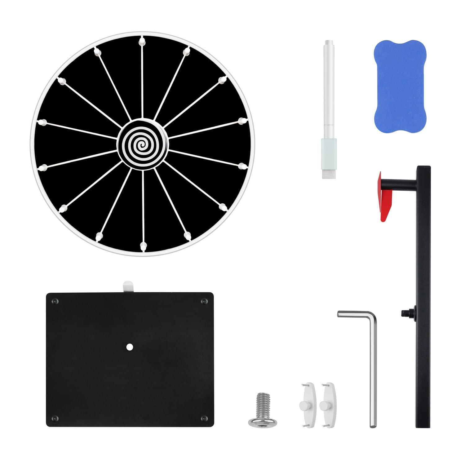 Pionites Pionites 12 Inch 14 Slots Prize Wheel Tabletop or Wall Mount Fortune Spin with Dry Erase Marker and Eraser for Engaging Home Parties, Trade Show, Carnival Events (12\'\' Black)