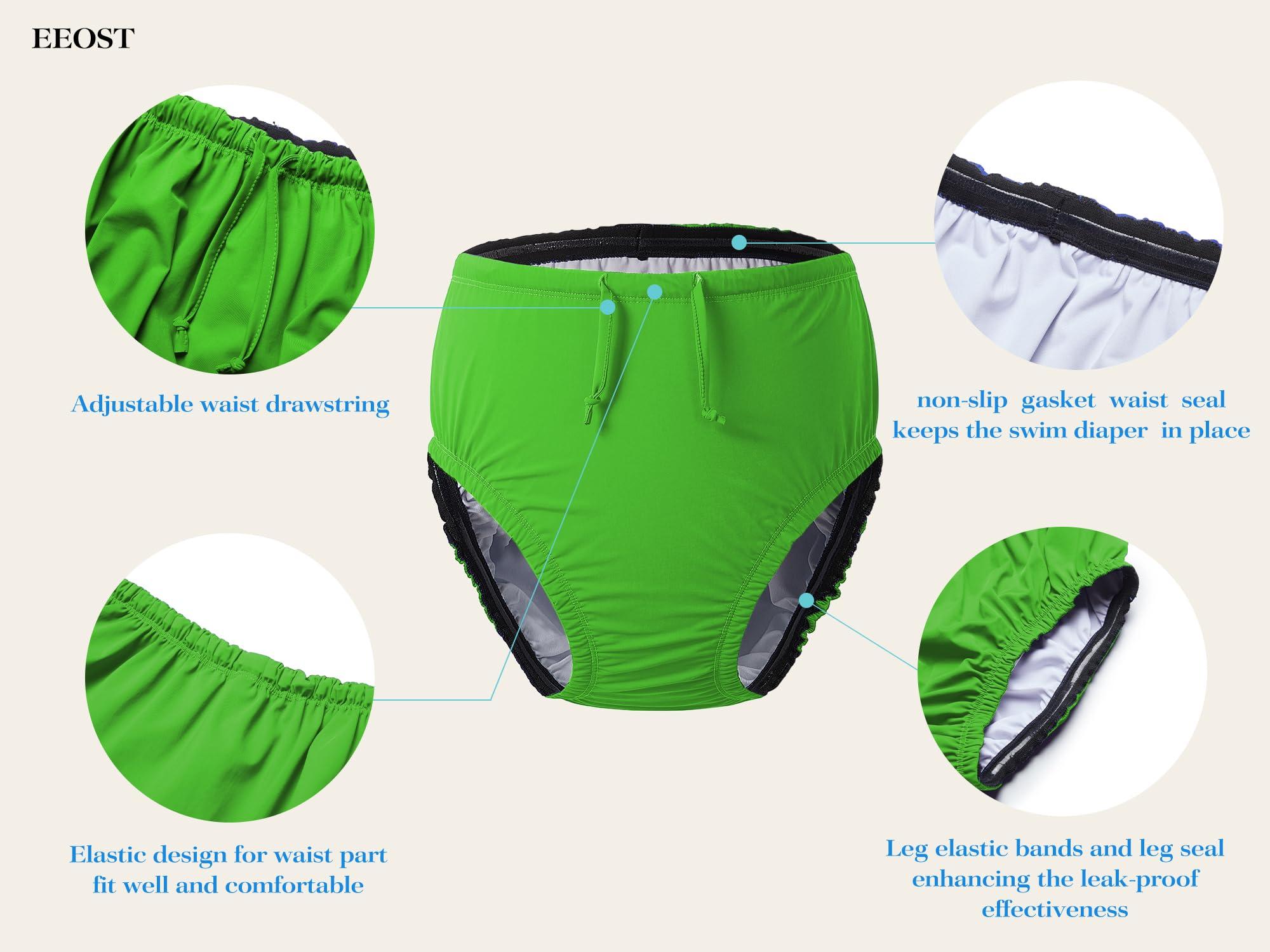 EEOST EEOST Adult Reusable Swim Diapers Special Needs Swimwear for Incontinence Cloth Diaper Covers Waterproof,Leakproof, Unisex (Lime Green, M)