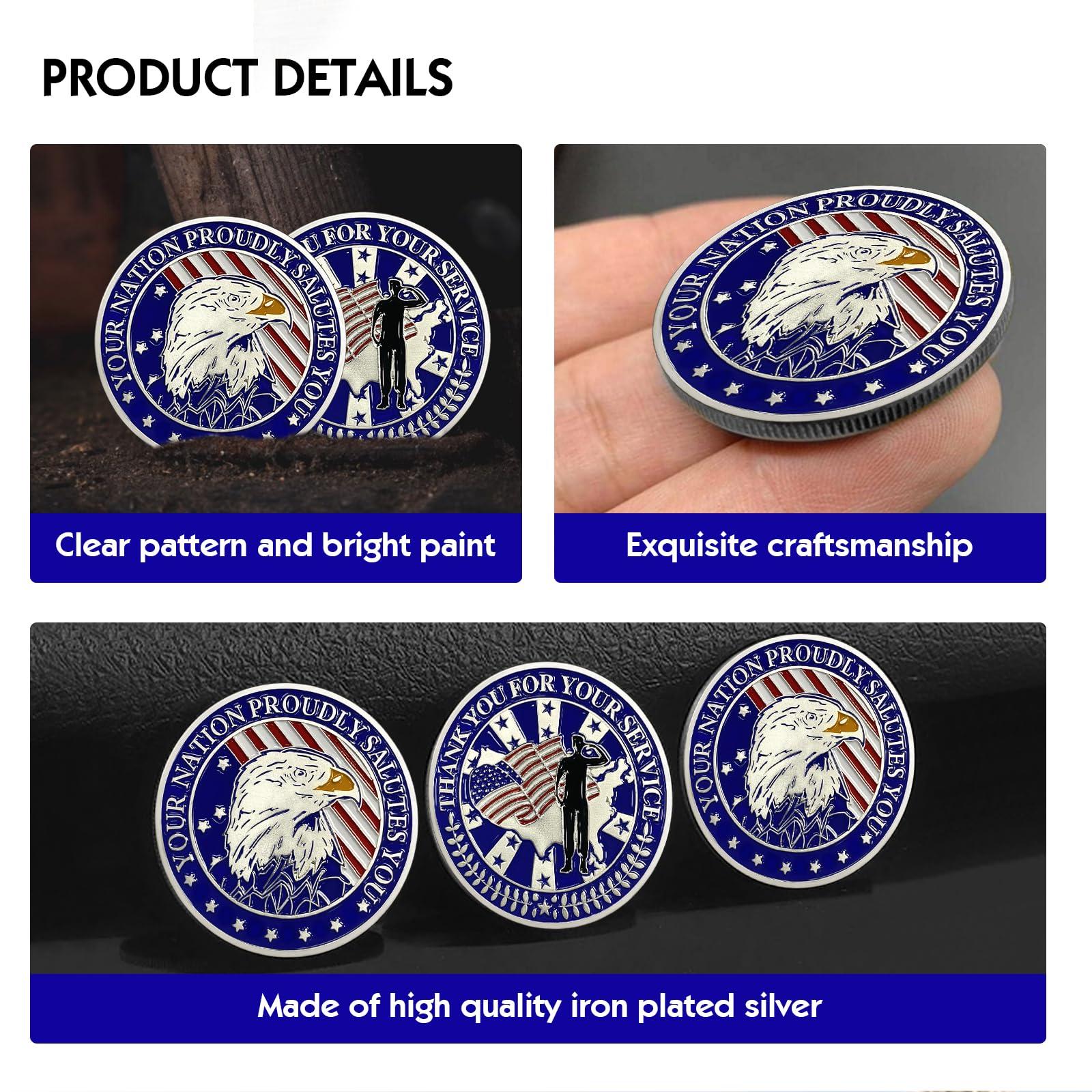 ERYIWBERIT 10Pcs Military Veterans Challenge Coins Set Thank You for Your Service Coin Military Gifts for Men Women Army Commemorative Coin Veterans Day Gifts