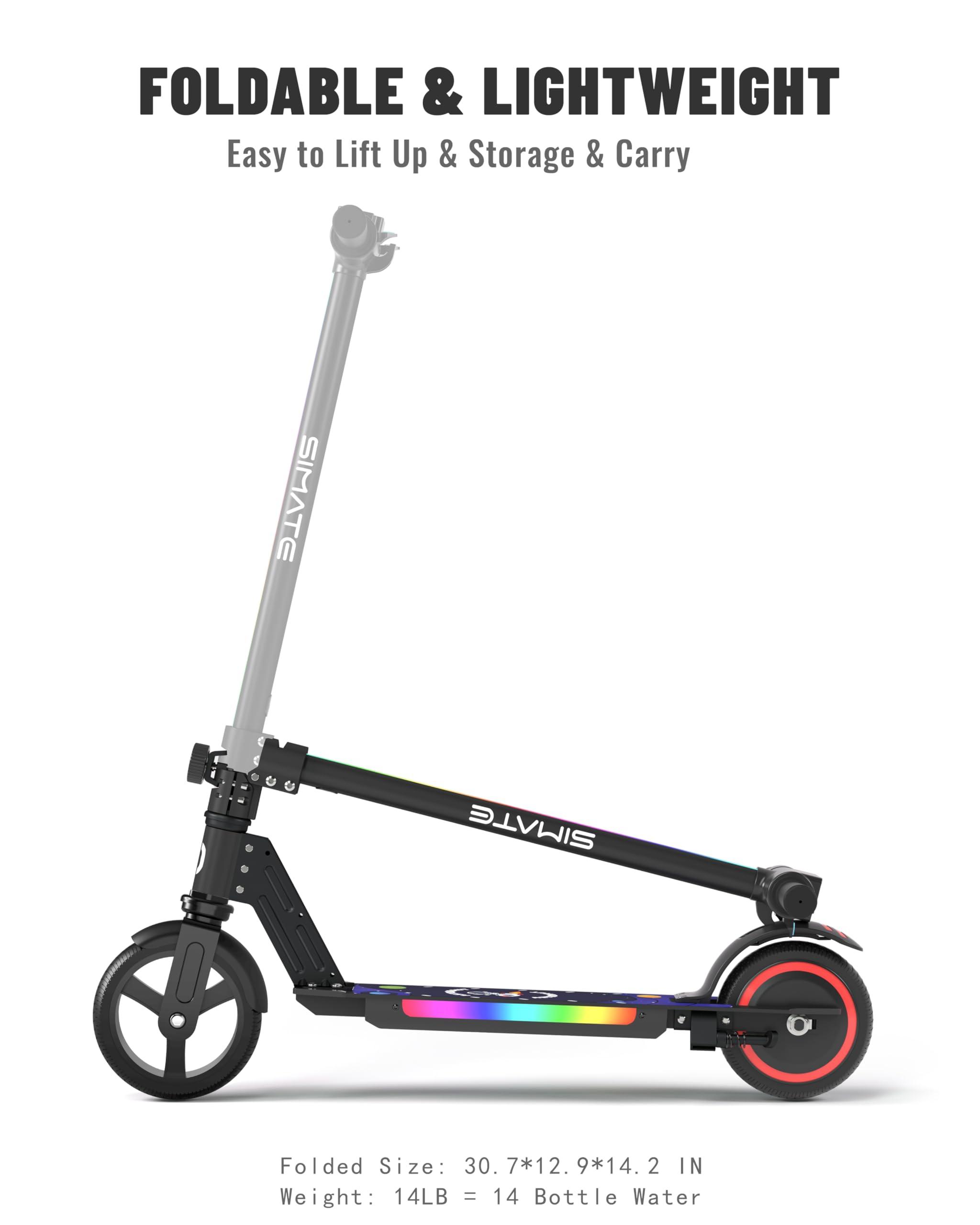 SIMATE SIMATE Electric Scooter for Kids, Motorized E-Scooters with Colorful Front Light and Pedal Lights, LED Display & Foldable, Dual Braking System, Top 8.7mph & 5 Miles, Gifts for Kids, Girls, Boys, Teens