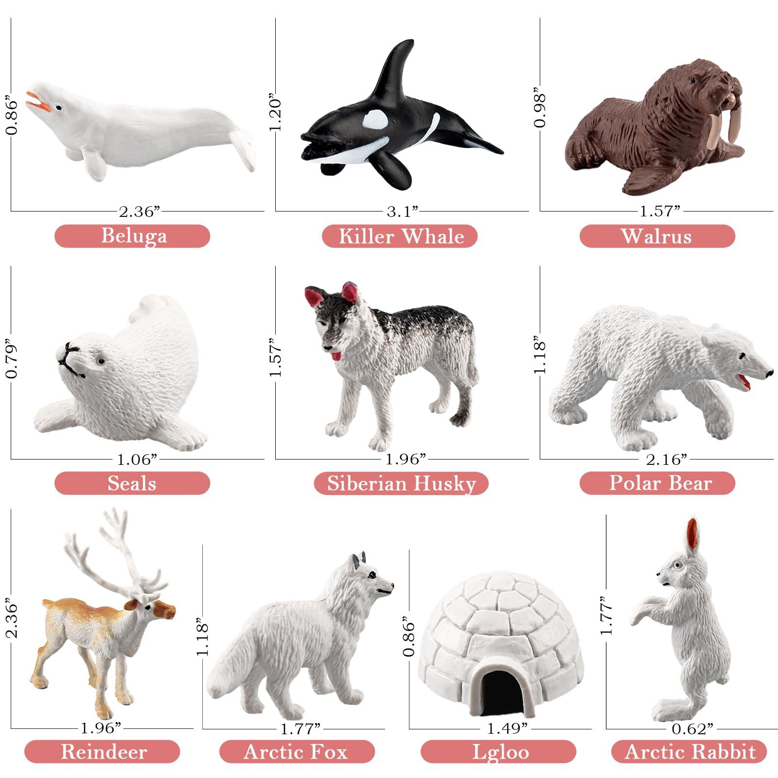 SCAHOW 10 PCS Arctic Animals Figures, Polar Animals Figurines for Diorama School Project, Arctic Tundra Animal Toys Set with Polar Bear Deer Arcitc Fox Wolf