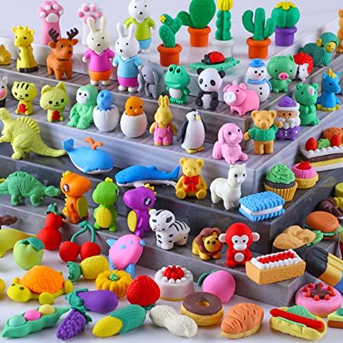 BESTWELL 100 Pack Animal Erasers for Kids, Desk Pets for Classroom, 3D Bulk Mini Puzzle Pencil Eraser, Cute erasers for Classroom Rewards and Prizes, Novelty Fun Party Favors Gift Back to School Supplies