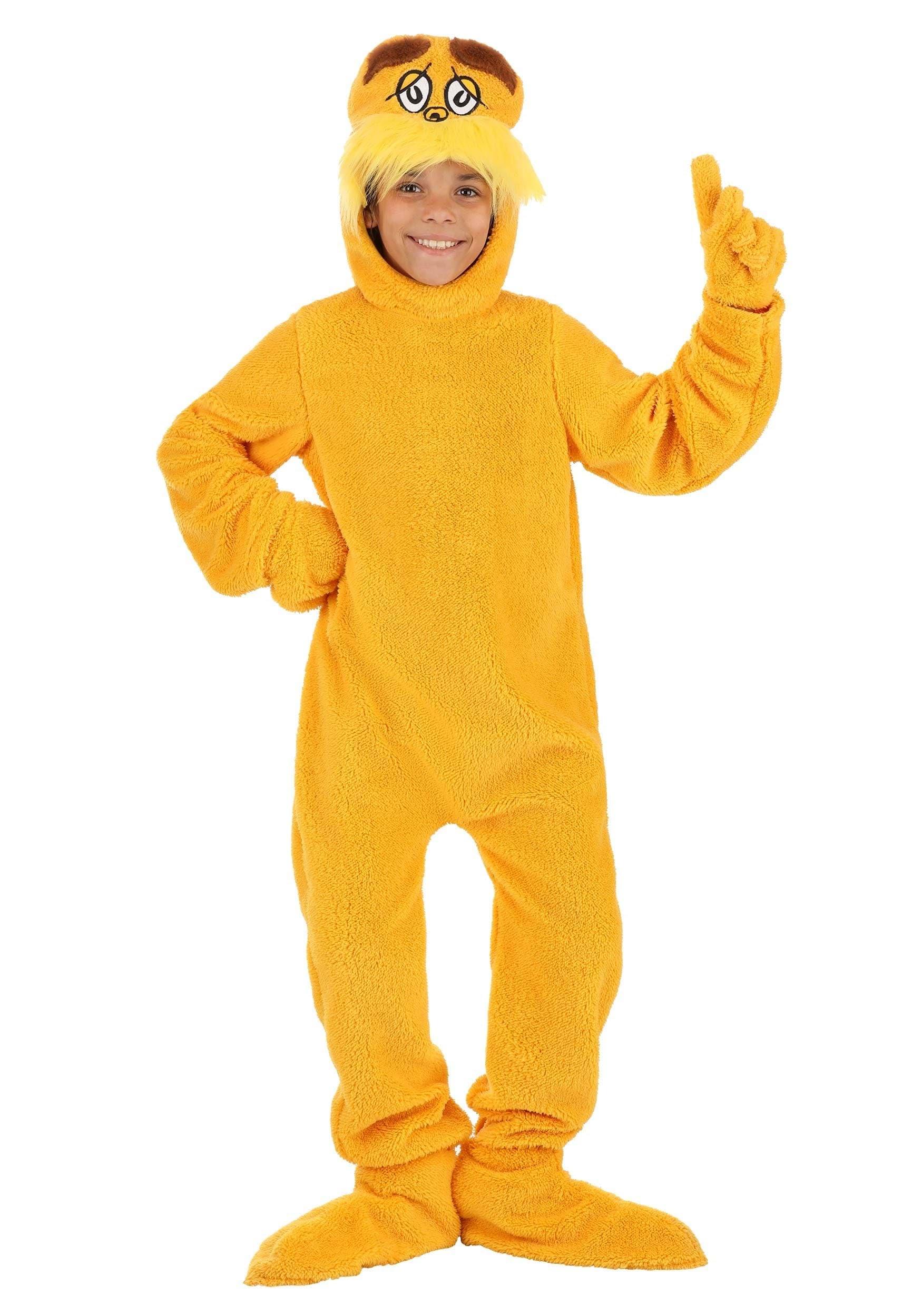 Fun Costumes Fun Costumes Child Dr. Seuss The Lorax Costume - Size -Deluxe Jumpsuit with Plush Hood, Hand Covers, and Foot Polyester Microfiber Fleece Officially Licensed Large