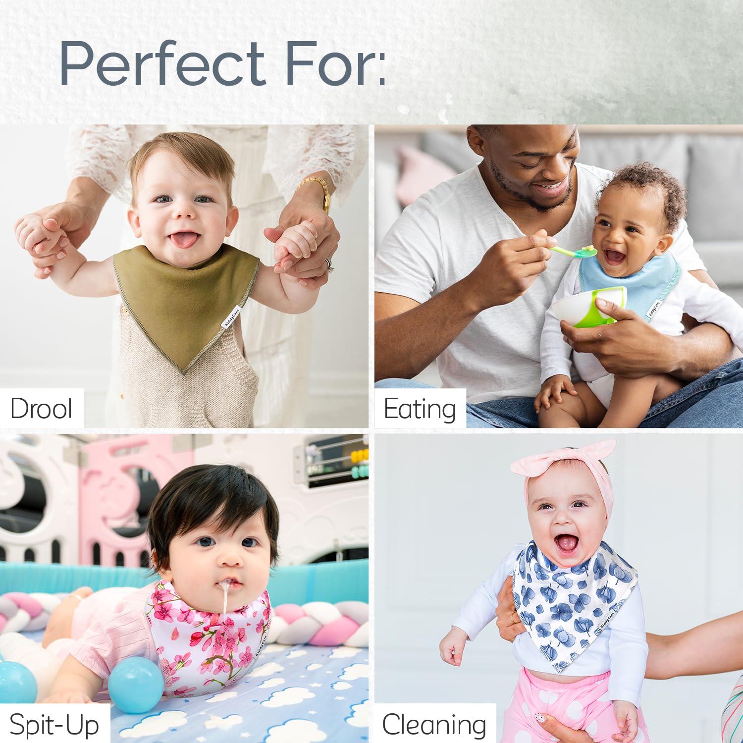 KiddyCare KiddyCare Baby Bibs for Drooling and Teething Baby Girls/boys | Bandana Bibs for Eating, Washable Bibs for Newborn Babies | Organic Cotton Bibs for Infants, Feeding Bibs Waterproof 8|Pack