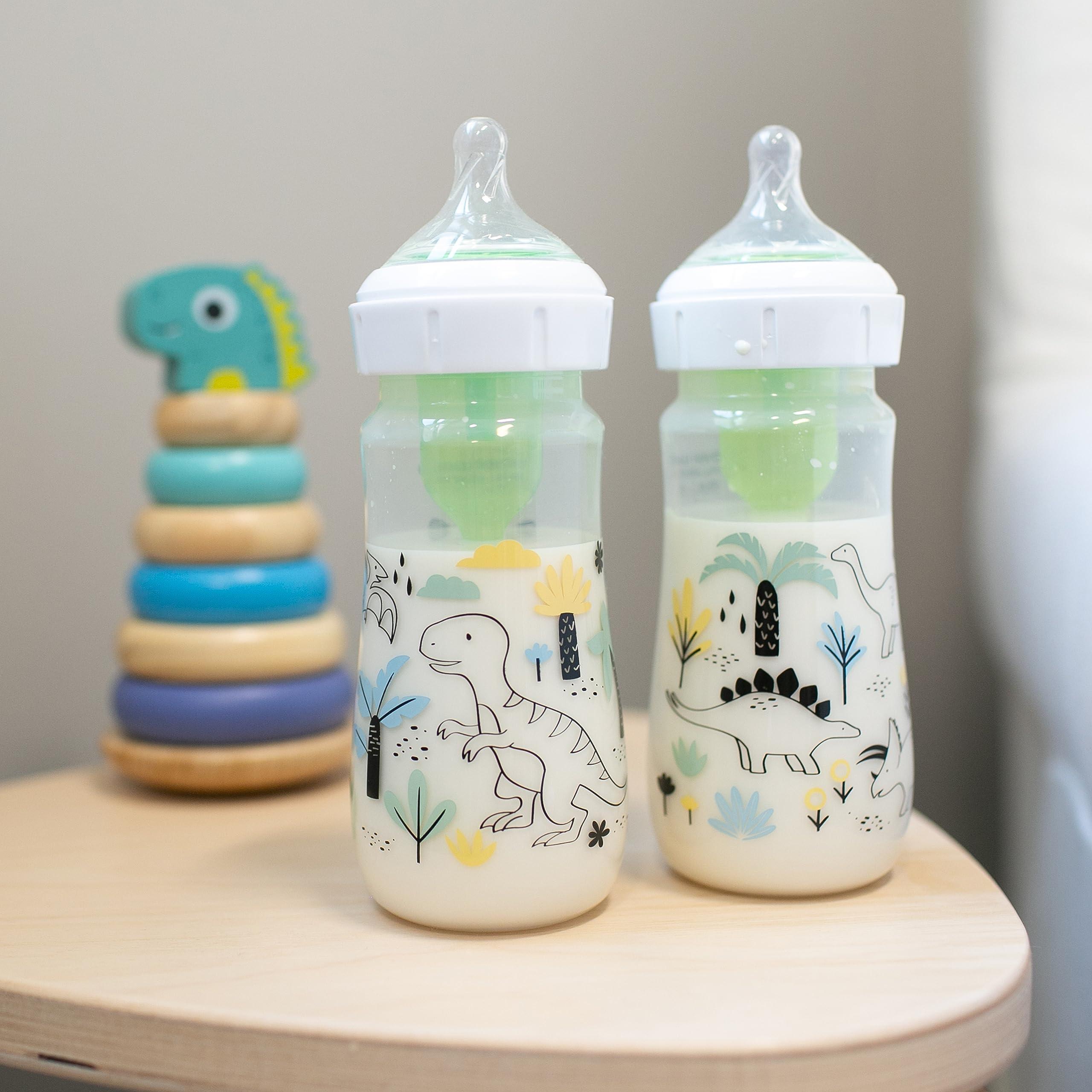 Dr. Brown\'s Dr. Brown's Natural Flow Anti-Colic Options+ Wide-Neck Baby Bottle Designer Edition Bottles, Dino Decos, 9oz/270mL, Level 1 Nipple, 2-Pack, 0m+