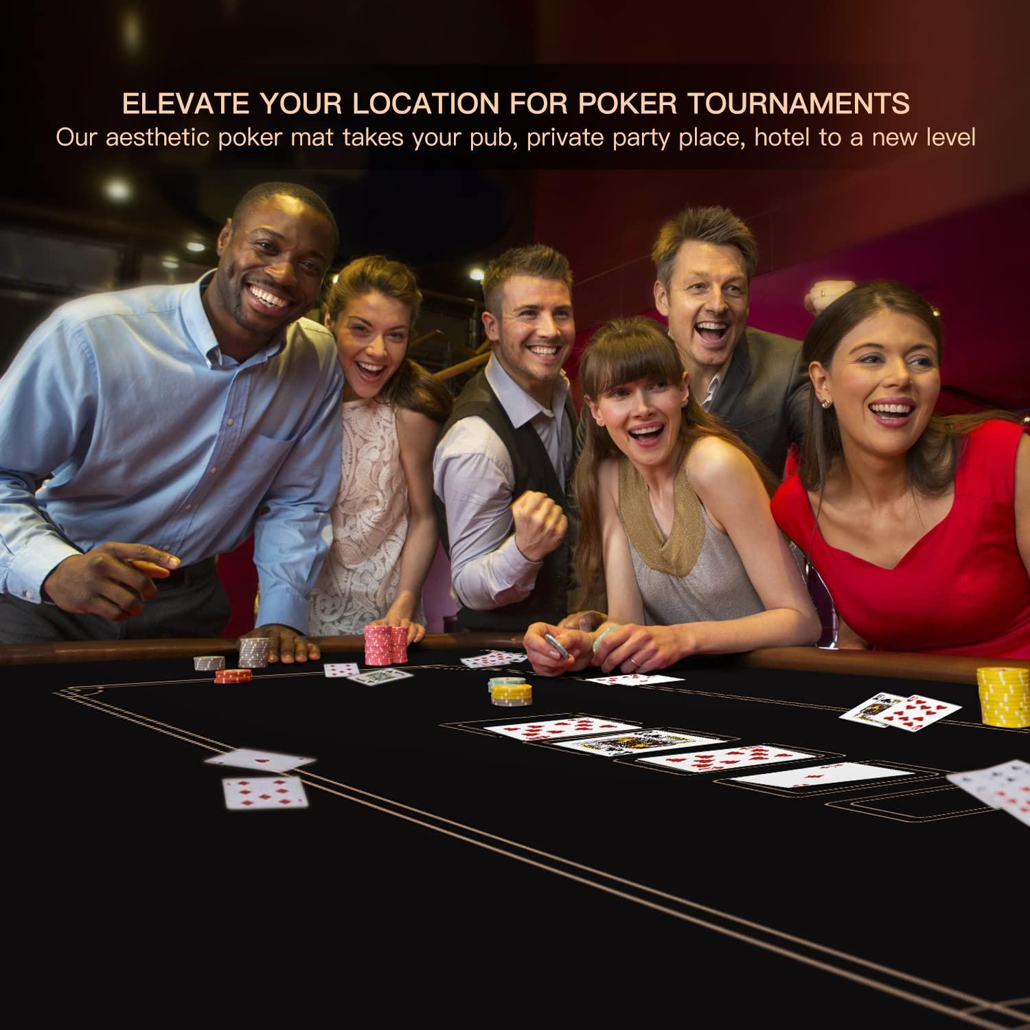 YUZPKRSI YUZPKRSI Texas Hold'em Poker Mat, 6 Players Poker Table Mat Water Repellent, Portable Poker Table Top Topper with Thicken Carrying Bags for Poker Games, Blackjack, Casino, 47 x 24 Inch