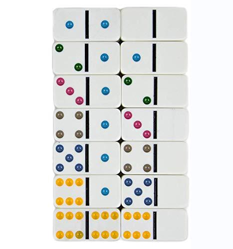 LINAZI Double 6 Color Dot Dominoes Game Set,Domino Set - Premium Classic 28 Pieces in Tin Case,Six Dot Dominoes Match and Educational