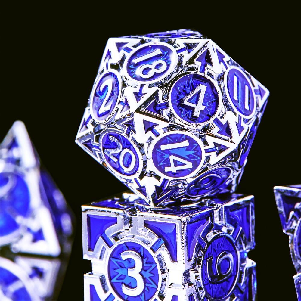 RULE DICE RULE DICE Metal DND Dice Set D&D Dungeons and Dragons Dice, Unique Polyhedral MTG RPG Role Playing D and D Dice Set, Weighted Solid Blue D & D Metal Dice with DND Dice Gift Box D20 D4 D12 D10 D% D8 D6