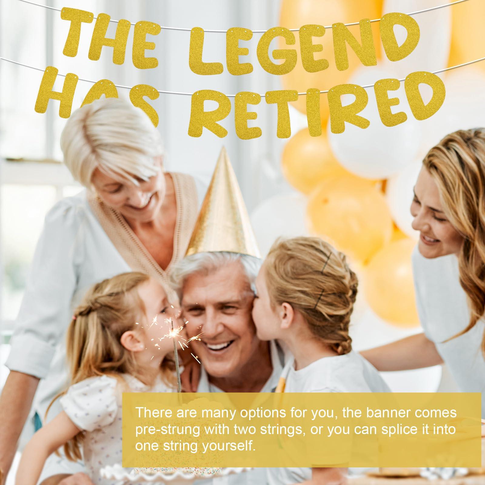 NQEUEPN The Legend Has Retired Banner, Happy Retirement Banner Joyful Retirement Party Favors Pre-Strung Retirement Celebration Supplies and Gifts for Men Women (Gold)