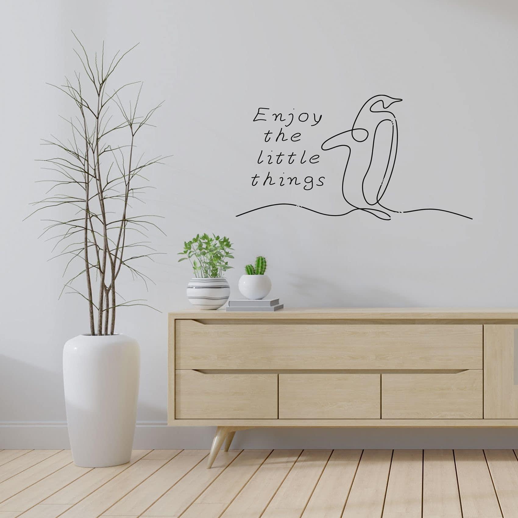 All Things Valuable Enjoy The Little Things Quote Penguin Silhouette Cute Animal Decor Design Vinyl Wall Sticker Wall Art Wall Decal Boys Girls Kids Room Design Bedroom Nursery KinderHome Decoration Size (22x30 inch)
