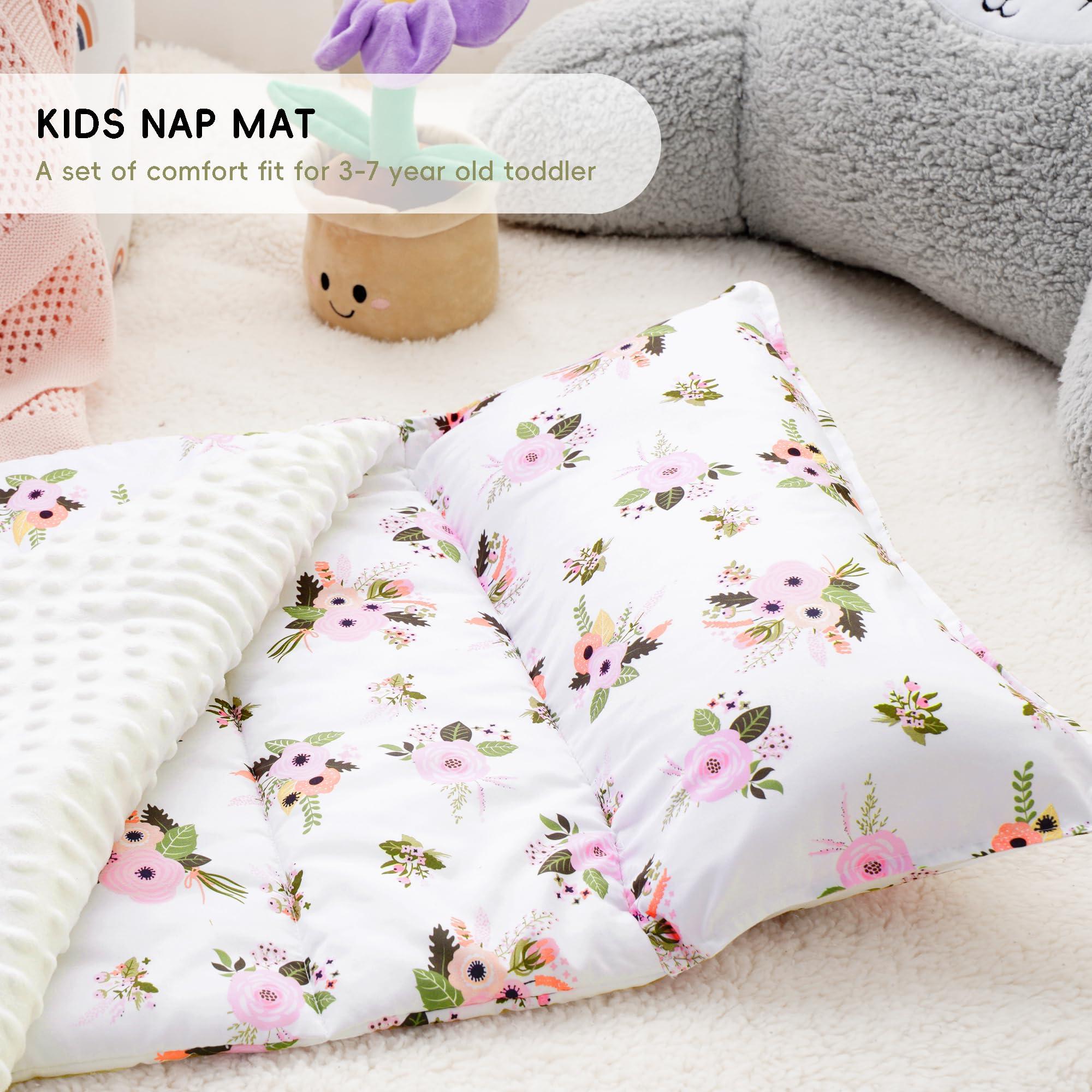 Bunnikins & Clover Bunnikins & Clover Toddler Nap Mat with Removable Pillow, Cotton Nap Mats for Preschool, Easy Clean Toddler Sleeping Mat for Kindergarten, Kids Sleeping Bag for Travel Camping