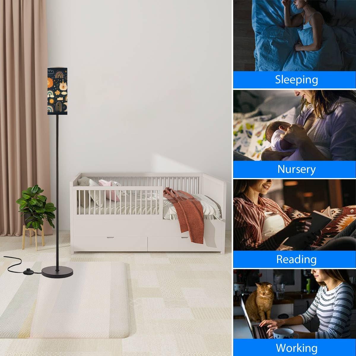 RZNTJHUINA RZNTJHUINA Boho Standing Lamps Abstract Doodles Baby Animals Fabric Cute Animals Nursery Baby Minimalist Floor Lamp Metal Pole Lamp with Linen Lampshade for Bedroom Living Room Office Nursery Reading