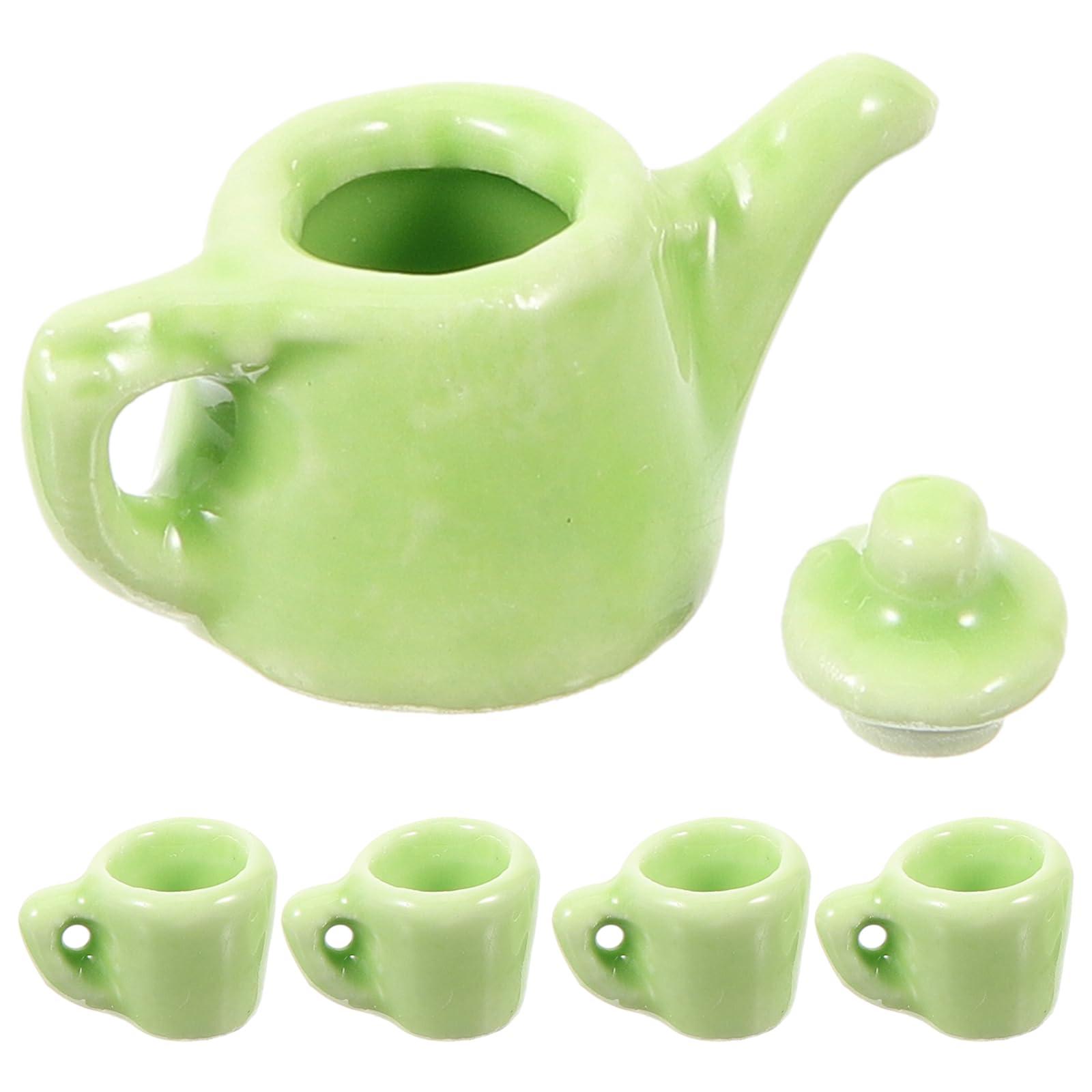 LOGOFUN LOGOFUN Miniature Tea Pot Tea Cups Set Mini Tea Pot Model 1:12 Scale Simulation Tea Cups Prop for Doll House Kitchen Accessories - Green