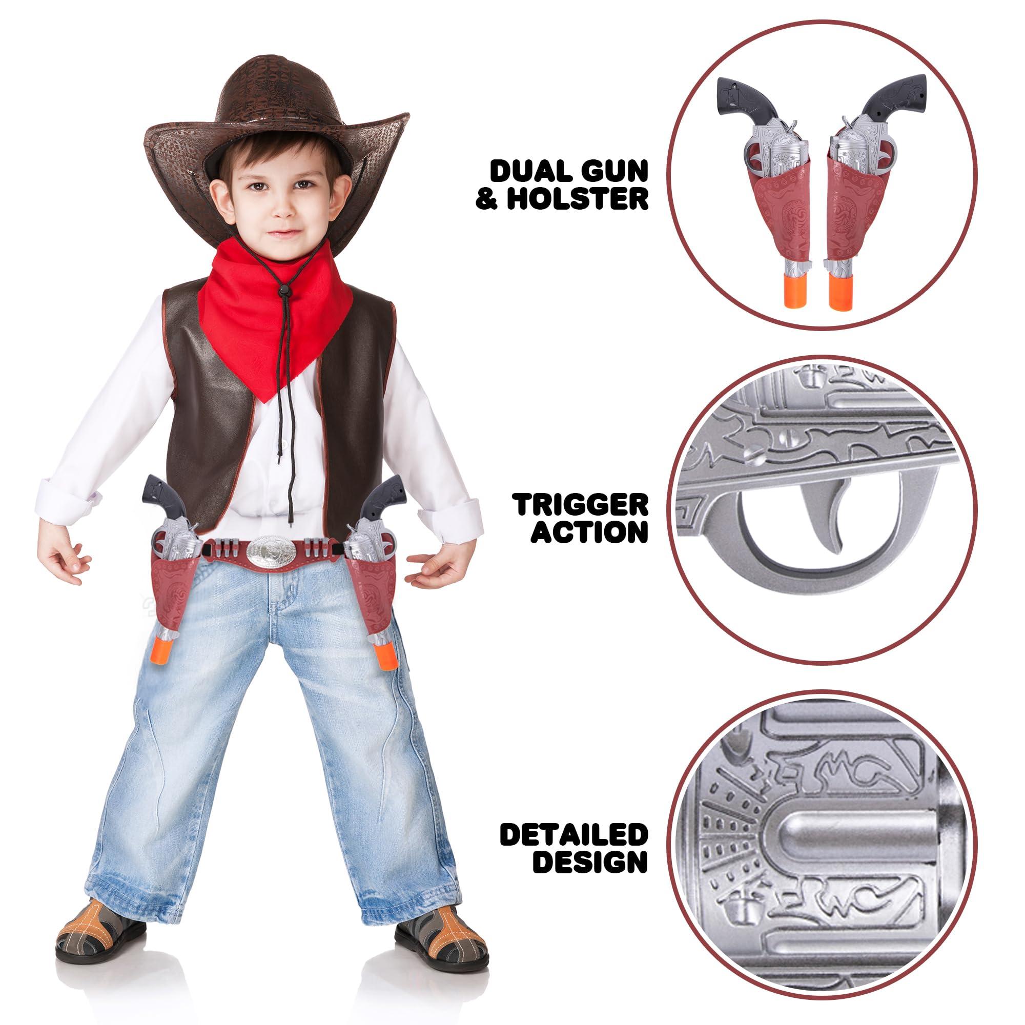 ArtCreativity ArtCreativity Cowboy Gun Belt and Holster Set Includes 2 Toy Guns with Sound, Toy Gun Holster, Brown Western Belt, and 6 Fake Bullets - Cowboy Costume Accessories for Boys Halloween Costume