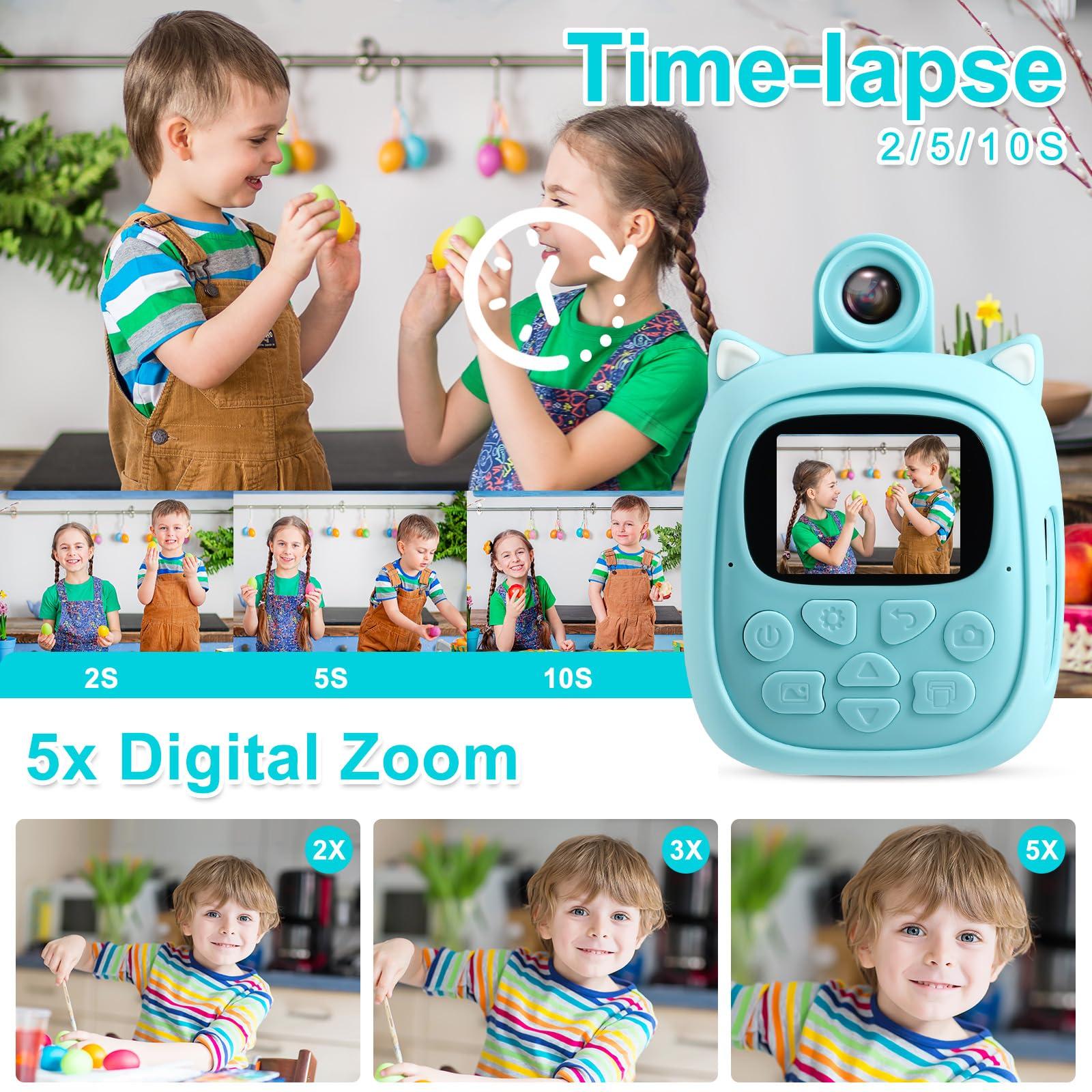 MINIBEAR MINIBEAR Instant Print Camera for Kids Camera for Girls 50MP Kids Digital Camera, Toddler Camera Travel Essential Toys Christmas Birthday Gifts for 3 4 5 6 7 8 9 Year Old Girls and Boys, Blue