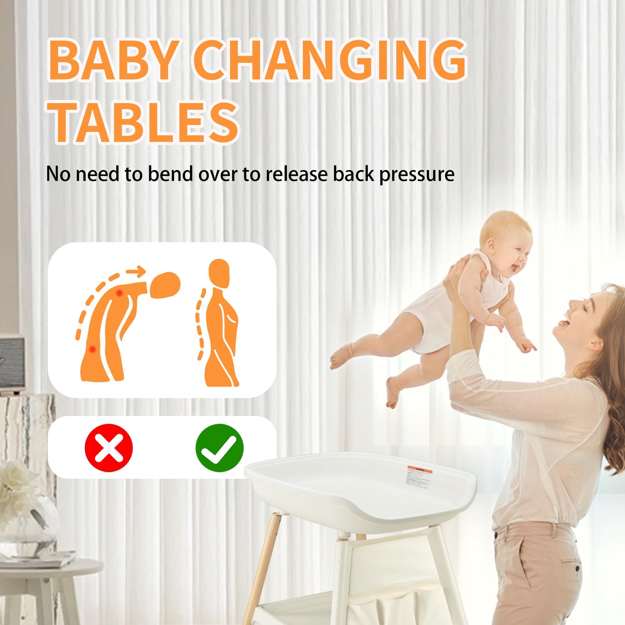 JMMD JMMD Baby Changing Table, Changing Station for Nursery, Adjustable Height Diaper Station with Waterproof Changing Pad and Storage for Baby 0-5 Months, White