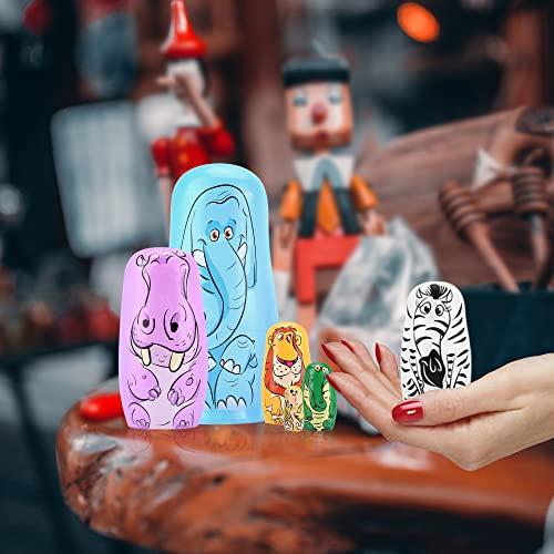Mornajina 6pcs Handmade Wooden Russian Nesting Dolls Elephant Animal Nesting Dolls Matryoshka Dolls Christmas Birthday Gift