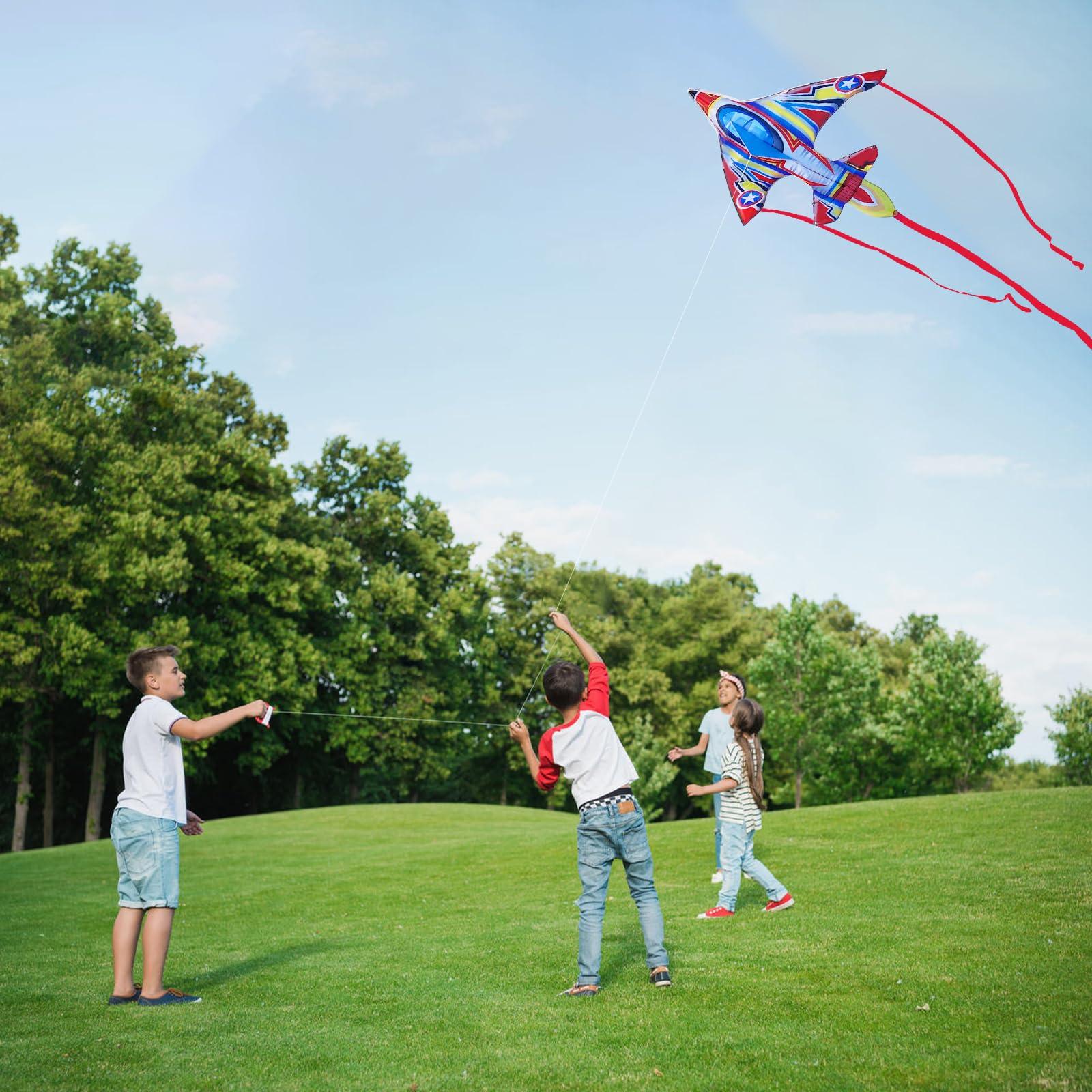 SGftre SGftre Kite Airplane Kite for Kids and Adults, Easy to Fly with Durable Fiberglass Frame, Outdoor Fun Sports Plane Kite with Handle and Line Good Flying (Fighter Plane-Red)