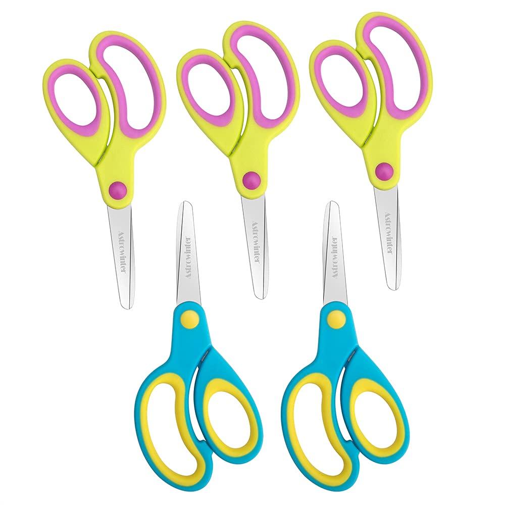 Astrowinter Left-handed Kids Scissors by Astrowinter (Pack of 5, Rounded-tip, 5.2-Inch) - Lefty Soft Touch Blunt School Student Scissors Shears AW-004-B