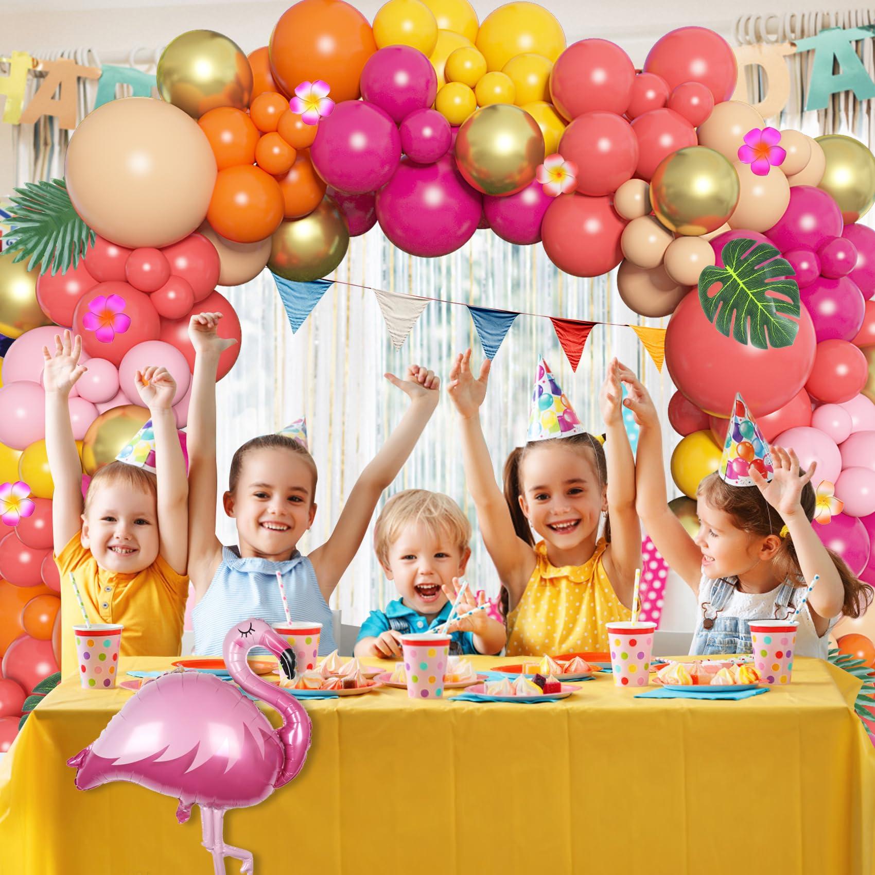 Ouddy Life Ouddy Life 178Pcs Tropical Balloons Arch Garland Kit, Luau Tropical Party Decorations with Aloha Pineapple Coconut Hot Pink Aqua Blue Balloons & Palm Leaves for Hawaiian Summer Birthday Supplies