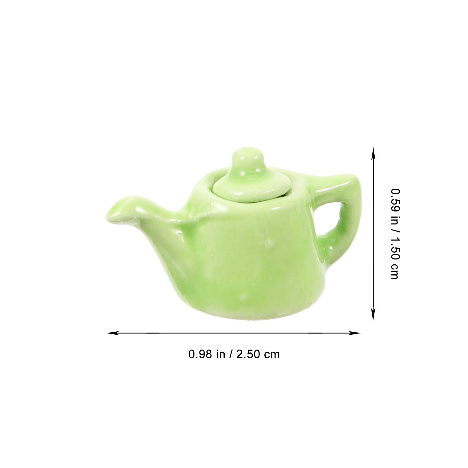 LOGOFUN LOGOFUN Miniature Tea Pot Tea Cups Set Mini Tea Pot Model 1:12 Scale Simulation Tea Cups Prop for Doll House Kitchen Accessories - Green