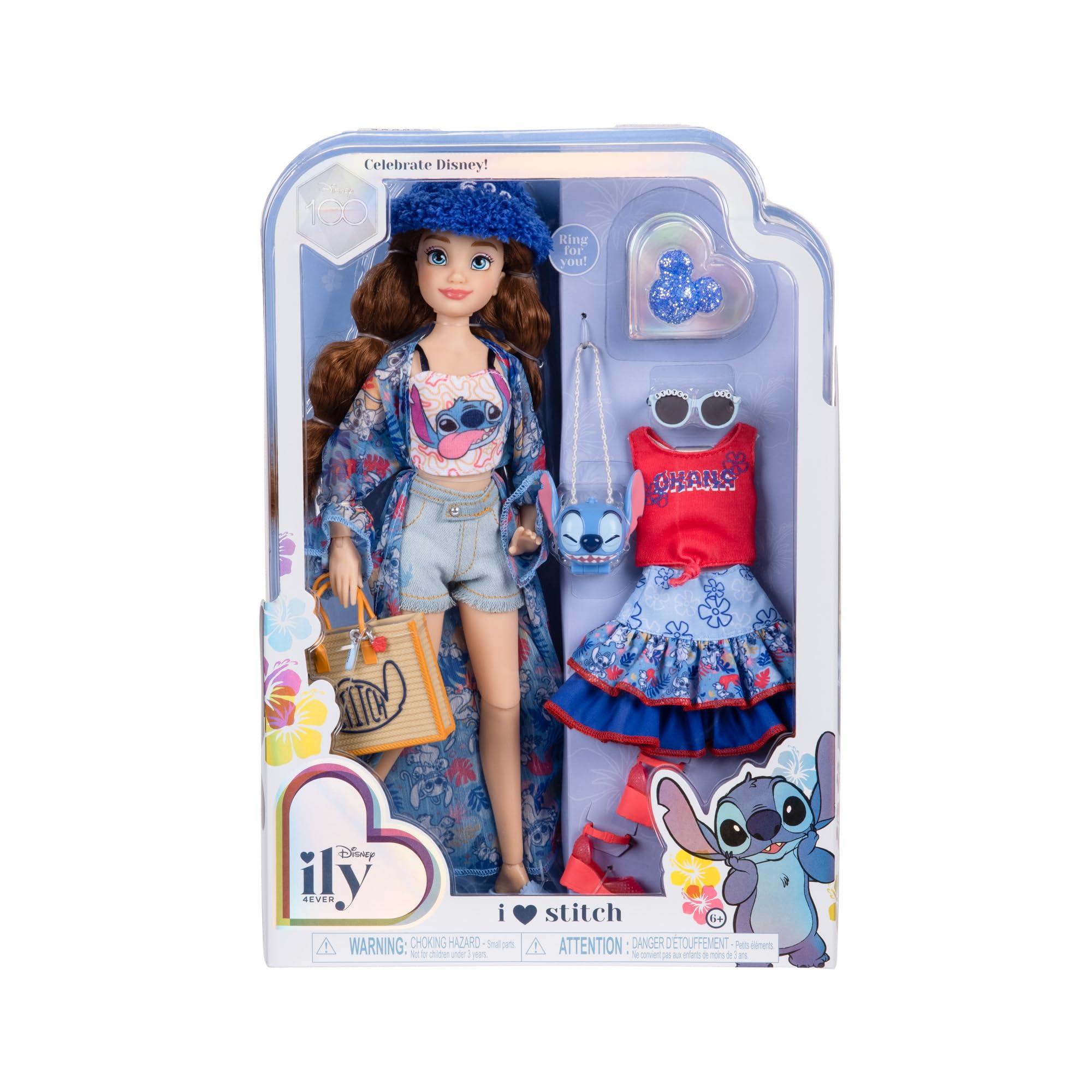 Disney ILY 4ever Disney ily 4EVER Dolls Disney 100 - Stitch 11.5" Tall with 13 Points of Articulation, Two Complete Mix-and-Match Outfits and Glittery Mickey Ring for You!