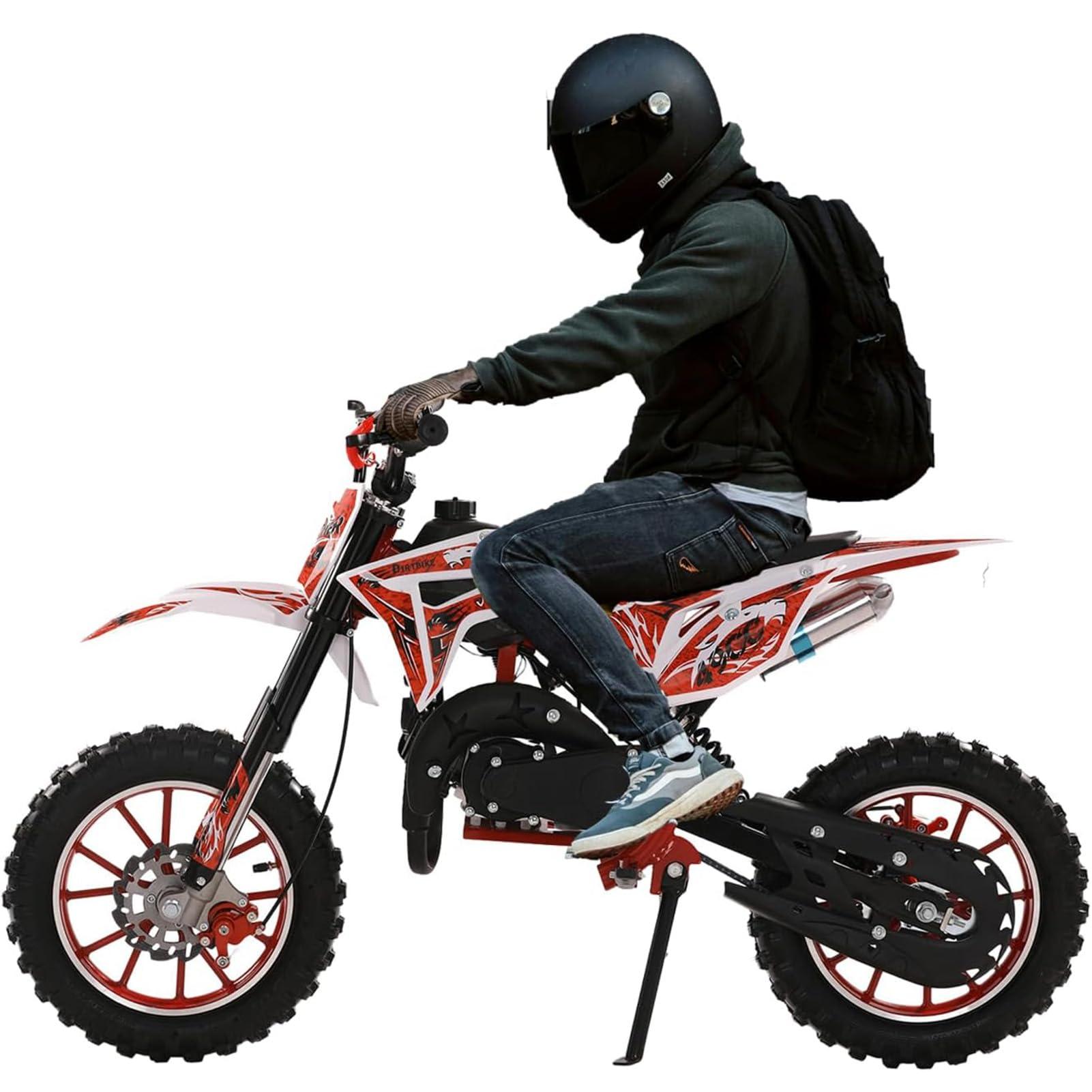 Generic 49cc 2 Stroke Kids Dirt Bike Gas Power Motocross Off Road Mini Motorcycle Pocket Motorbike with Front Rear Disc Brakes Racing Max Speed 40KM H Red