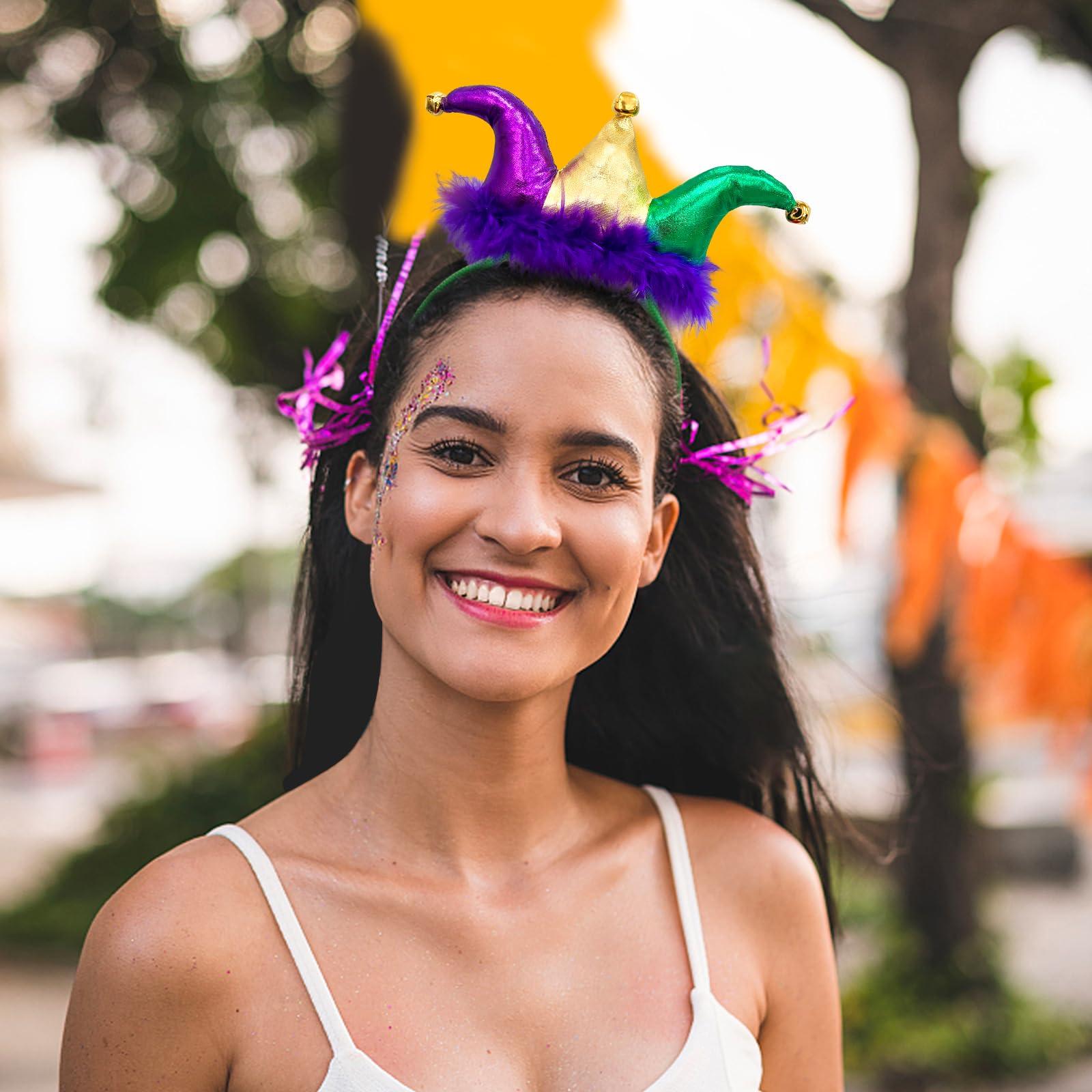 SIROGOGO SIROGOGO Mardi Gras Jester headband Court Clown headwear Funny Hat for Masquerade Cosplay Accessory Multicolor
