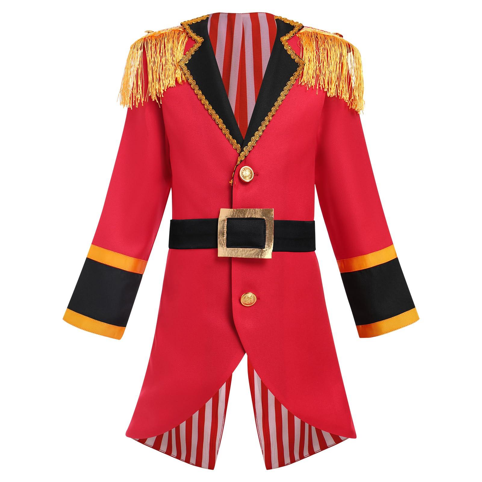 ODOLDI Boys Circus Outfit Toddler Ringmaster Jacket Kids Halloween Birthday Party Circus Ringmaster Outfits Red 3-4 Years