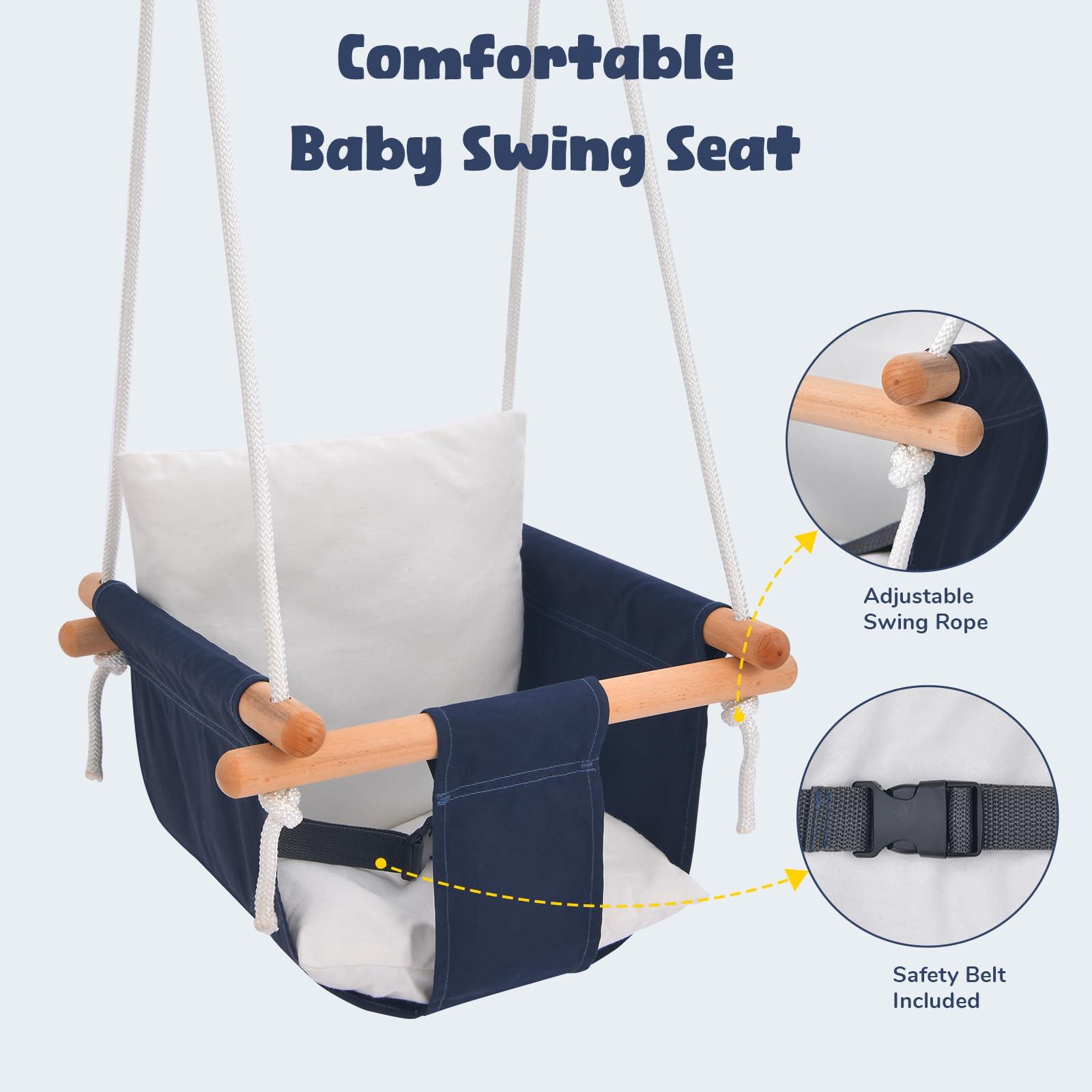 Hapfan Hapfan Toddler Swing, Baby Swing with Heavy Duty Foldable Stand, Indoor Outdoor Swing Set for Aged 1-3, with Canvas Cushion Seat, 55lbs Capacity