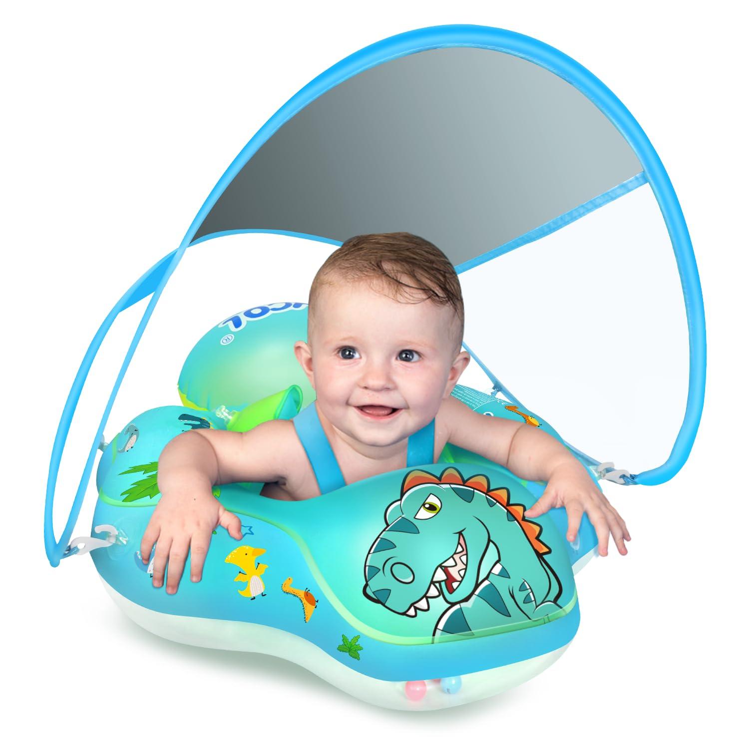 LAYCOL LAYCOL Baby Swimming Float Inflatable Baby Pool Float Ring Newest with Sun Protection Canopy,add Tail no flip Over for Age of 3-36 Months (Dinosaur, S)
