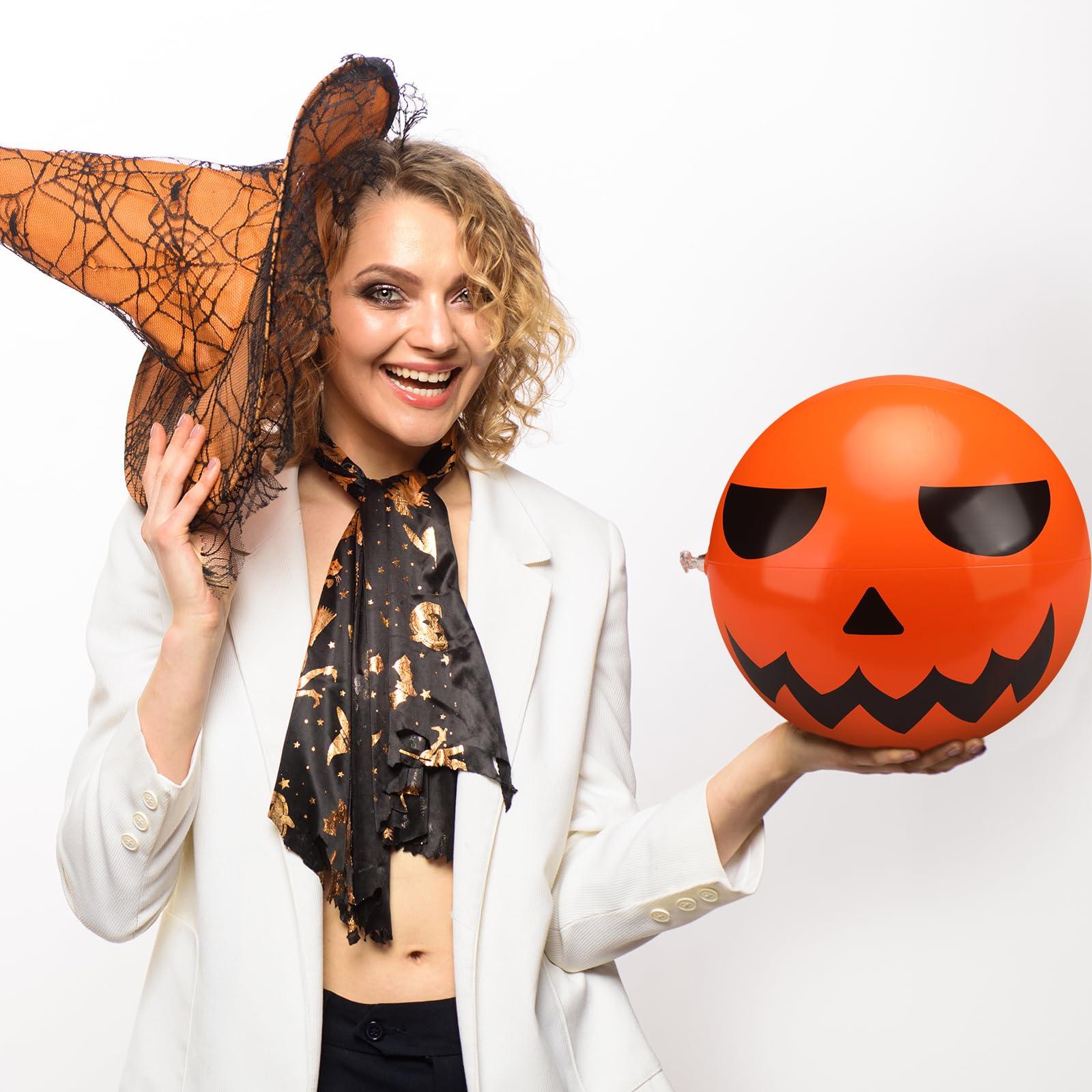 Wettarn Wettarn 12 Pcs Halloween Pumpkin Beach Balls Bulk Halloween Inflatable Plastic Jack O Lantern Party Decoration Halloween Blow up Props for Halloween Carnival Prizes