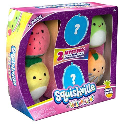 Squishville Squishville by Squishmallows Mini Plush Fruit Squad, Six 2" Soft Minimallow Plush, Irresistibly Colorful Fruits, Mini Peach, Pineapple, and Watermelon