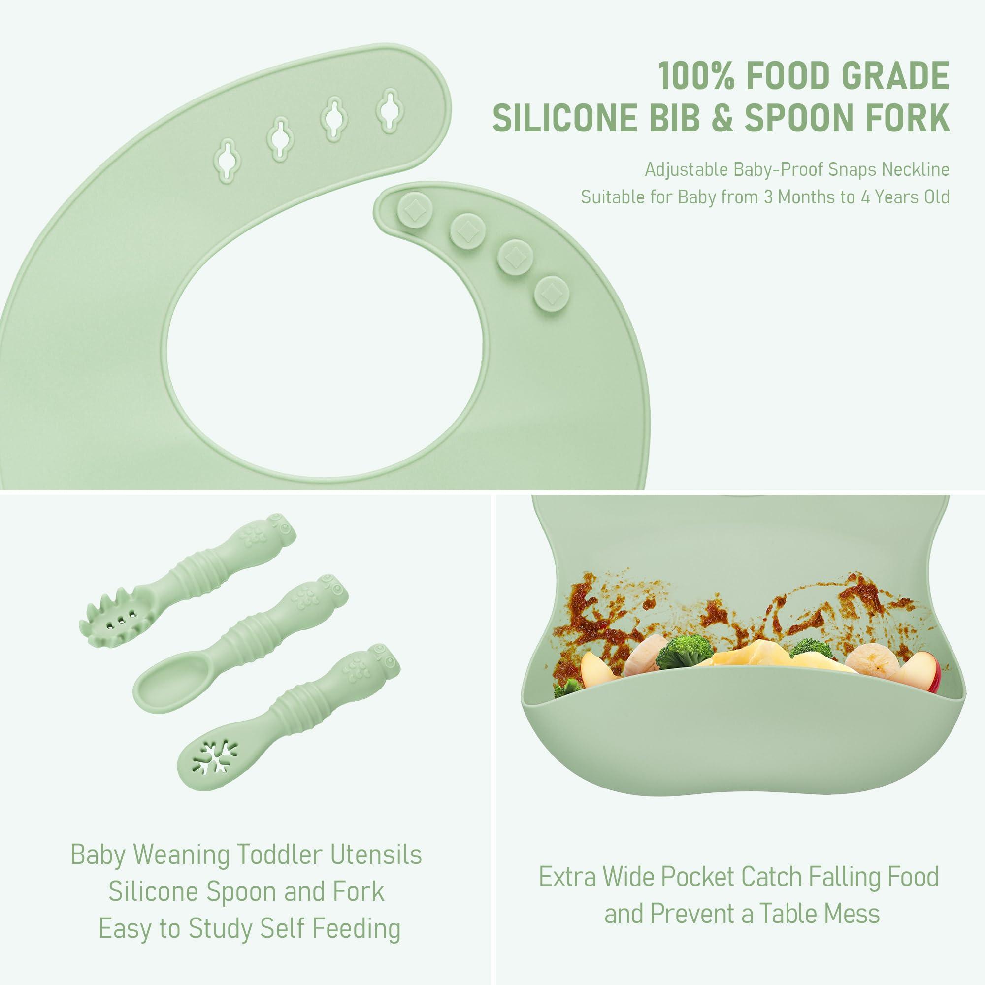 Bnditeu Bnditeu Baby Weaning Set, Silicone Baby Feeding Set(10 Pcs), Toddler Weaning Set with Adjustable Bib, Suction Bowl, Plate, Fork, Spoon, Water & Snack Cup Kit, Baby Led Weaning Kit for Babies and Kids