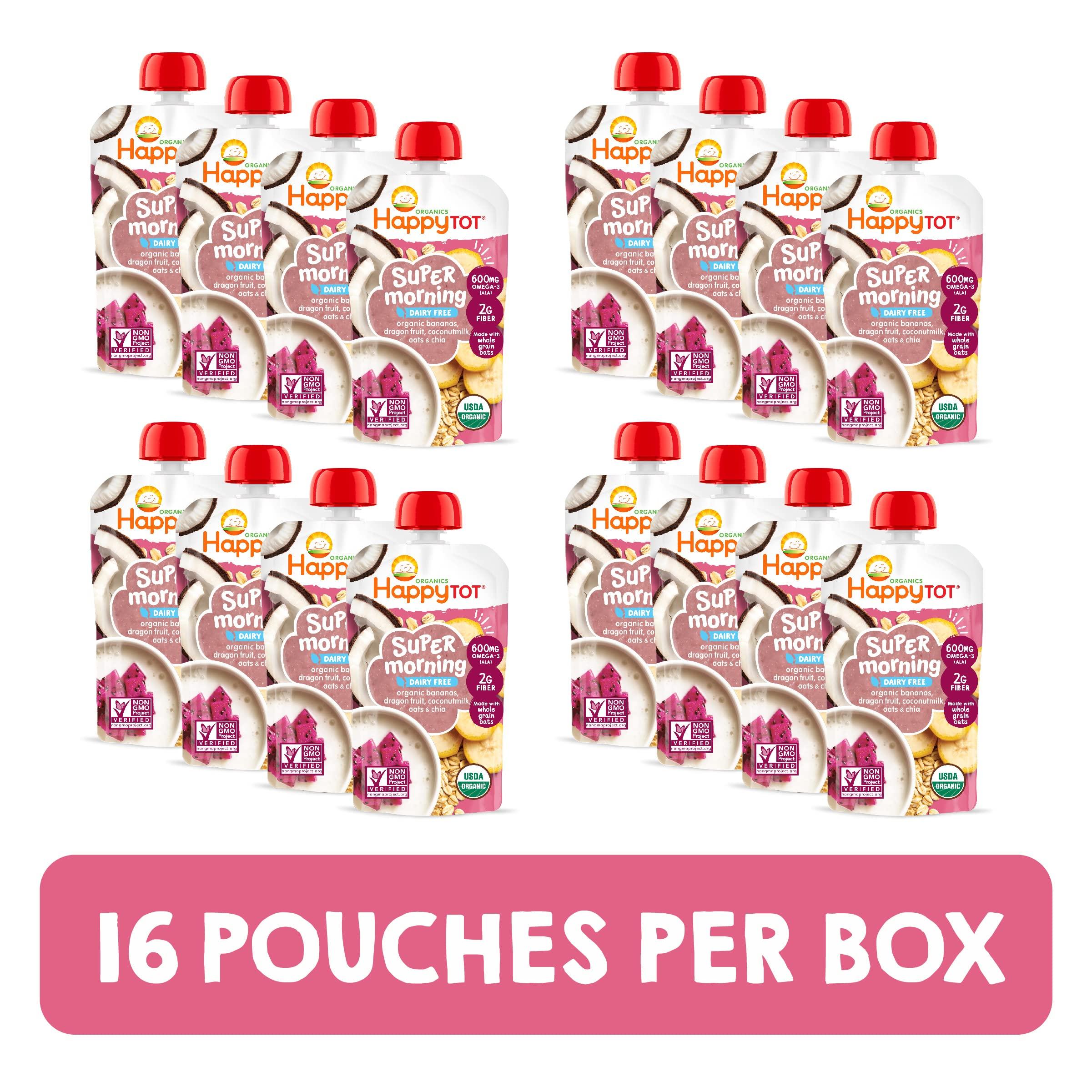 HAPPYTOT Happy Tot Organics Stage 4 Baby Food Pouches, Gluten Free, Vegan & Dairy Free Snack, Super Morning Fruit & Oat Blend, Bananas, Dragon Fruit, Coconutmilk, Oats & Chia, 4 Oz (Pack of 16)