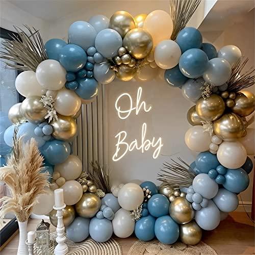 GIHOO Dusty Blue Balloon Garland Arch Kit 165pcs White Sand Pastel Macaron Blue Ocean Blue Chrome Gold Balloon Boho Baby Shower Wedding Boy Birthday Decoration
