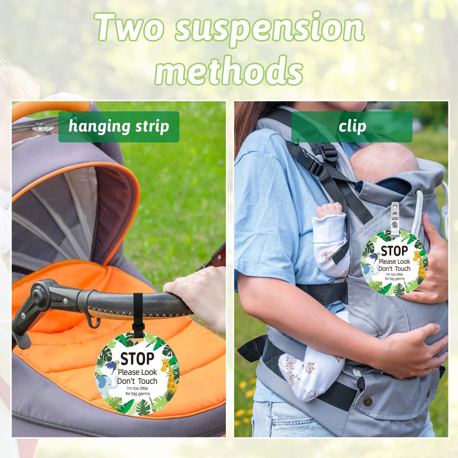 ORIGACH ORIGACH 2 Pack Animals No Touching Baby Signs, Stop Do Not Touch Baby Car Seat Sign Stroller Tags with Hanging Strap and Clip, No Touching Baby Sign for Newborn Baby Boy Girl