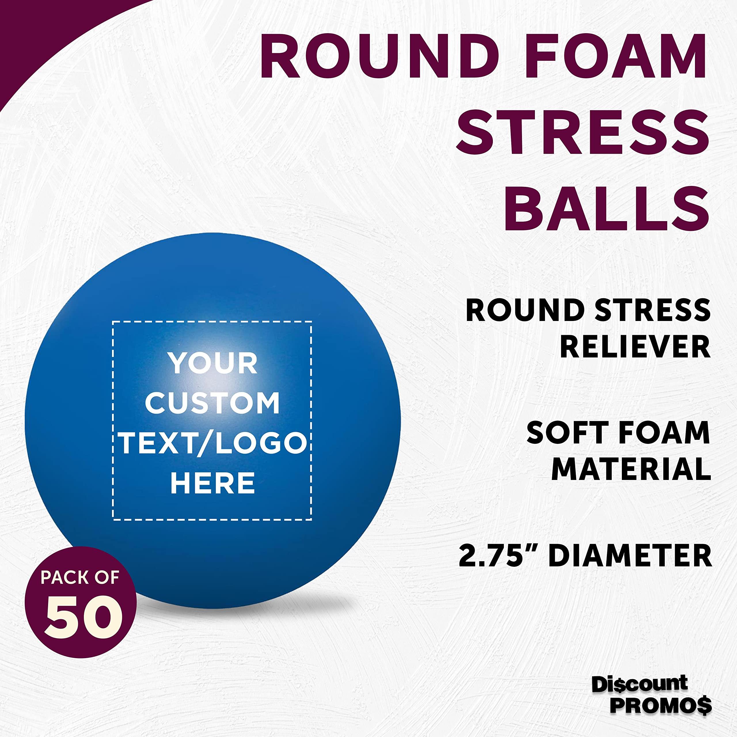 DISCOUNT PROMOS Custom Stress Balls for Adults Set of 50, Personalized Bulk Pack - Relief, Perfect for Your Desk, Office or Home - Blue