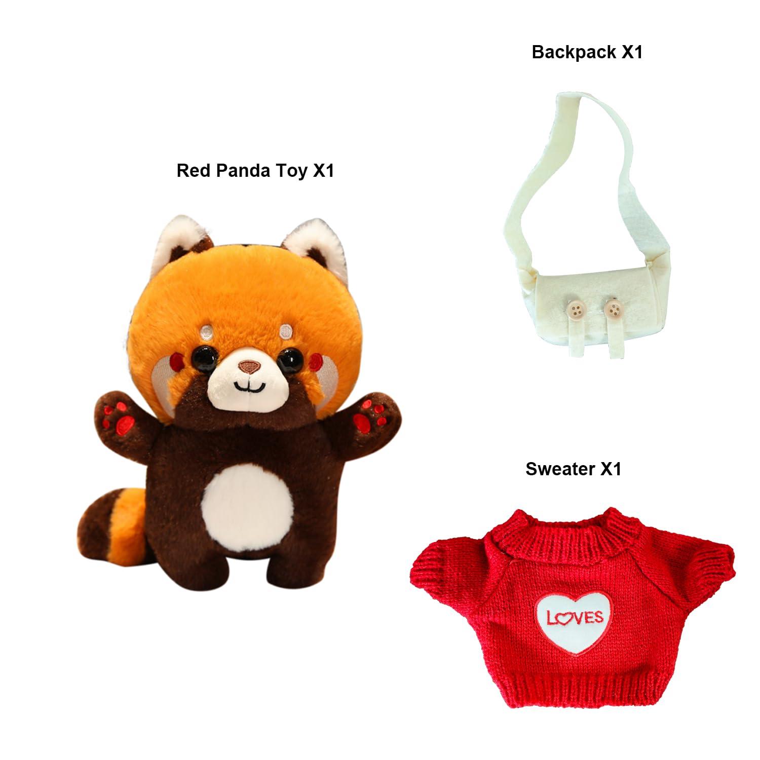 Silliya Silliya Red Panda Plush Toy, Kawaii Red Panda Plush with 2 Accessories, Cute Stuffed Animals with Bag & Outfits, Cute Plushies for Kids Boys Girls Birthday Gift Ideas