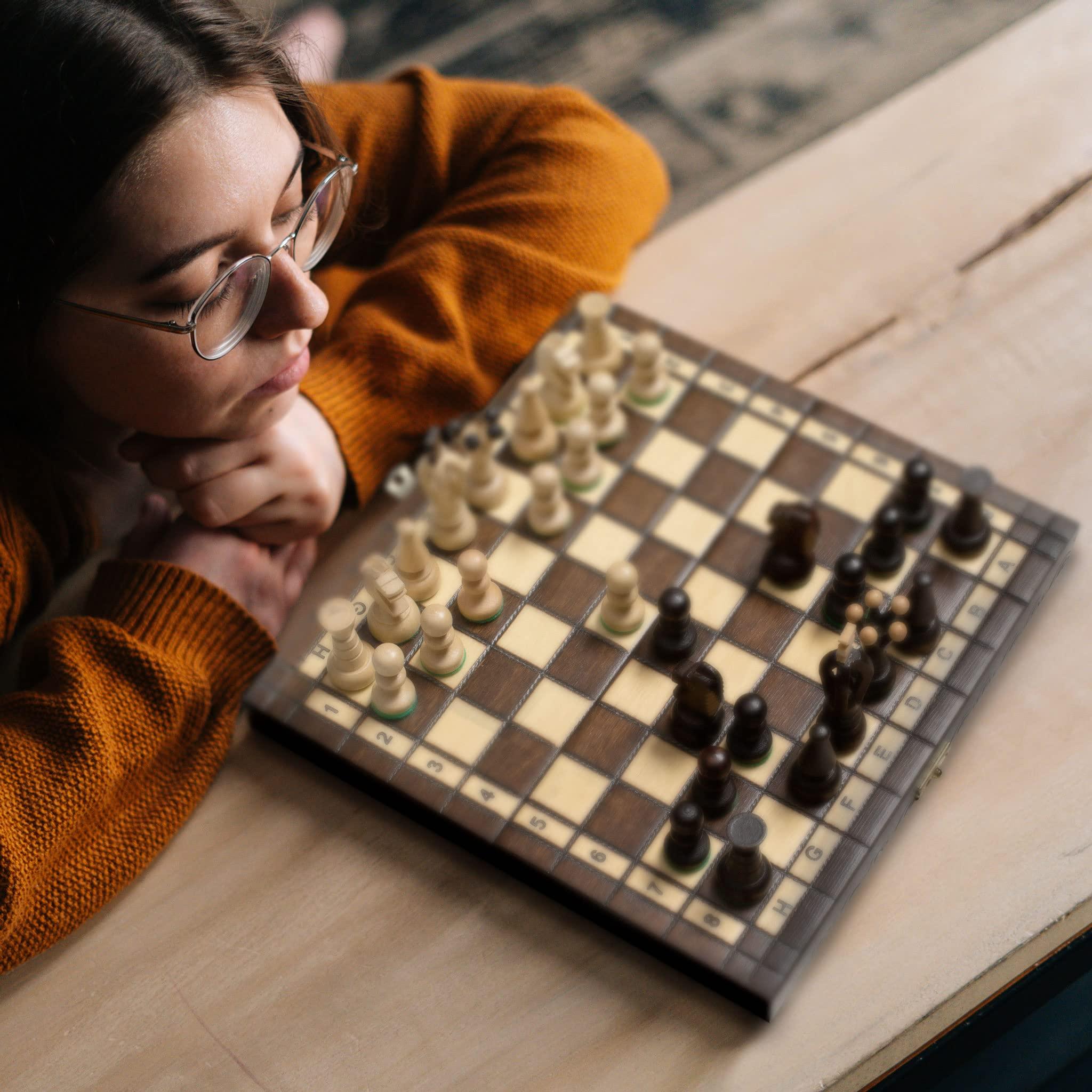 Husaria Husaria European International Chess Wooden Game Set, King\'s Continental - 11.3-Inch Small Size Chess Set with Folding Board and Felt Bottom Chessmen