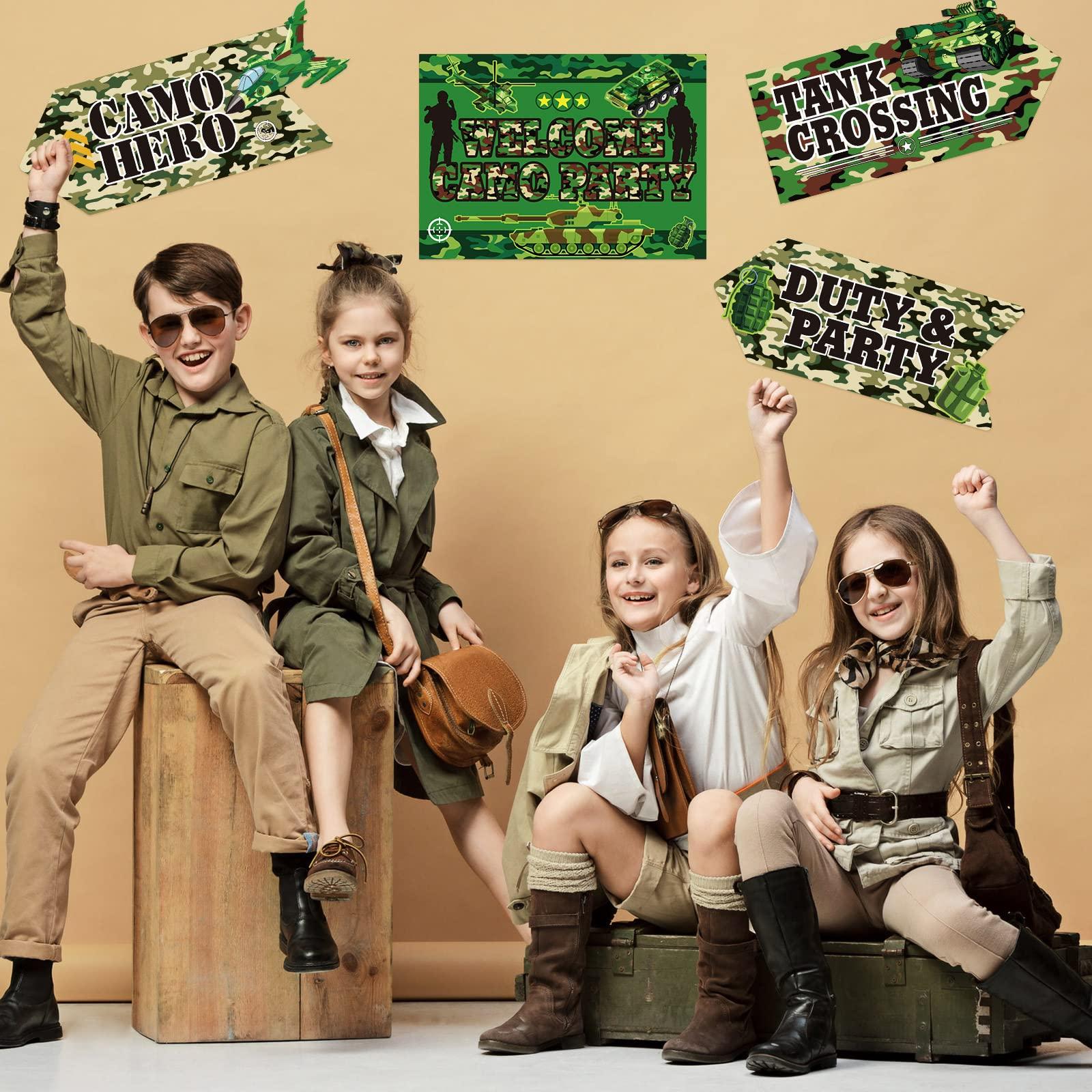 Chinco 20 Pieces Army Decorations for Party Camo Party Signs Camouflage Decorations Military Decorations Camouflage Birthday Party Supplies for Kids Boys Military Themed Outdoor Indoor Decor, 10 Styles
