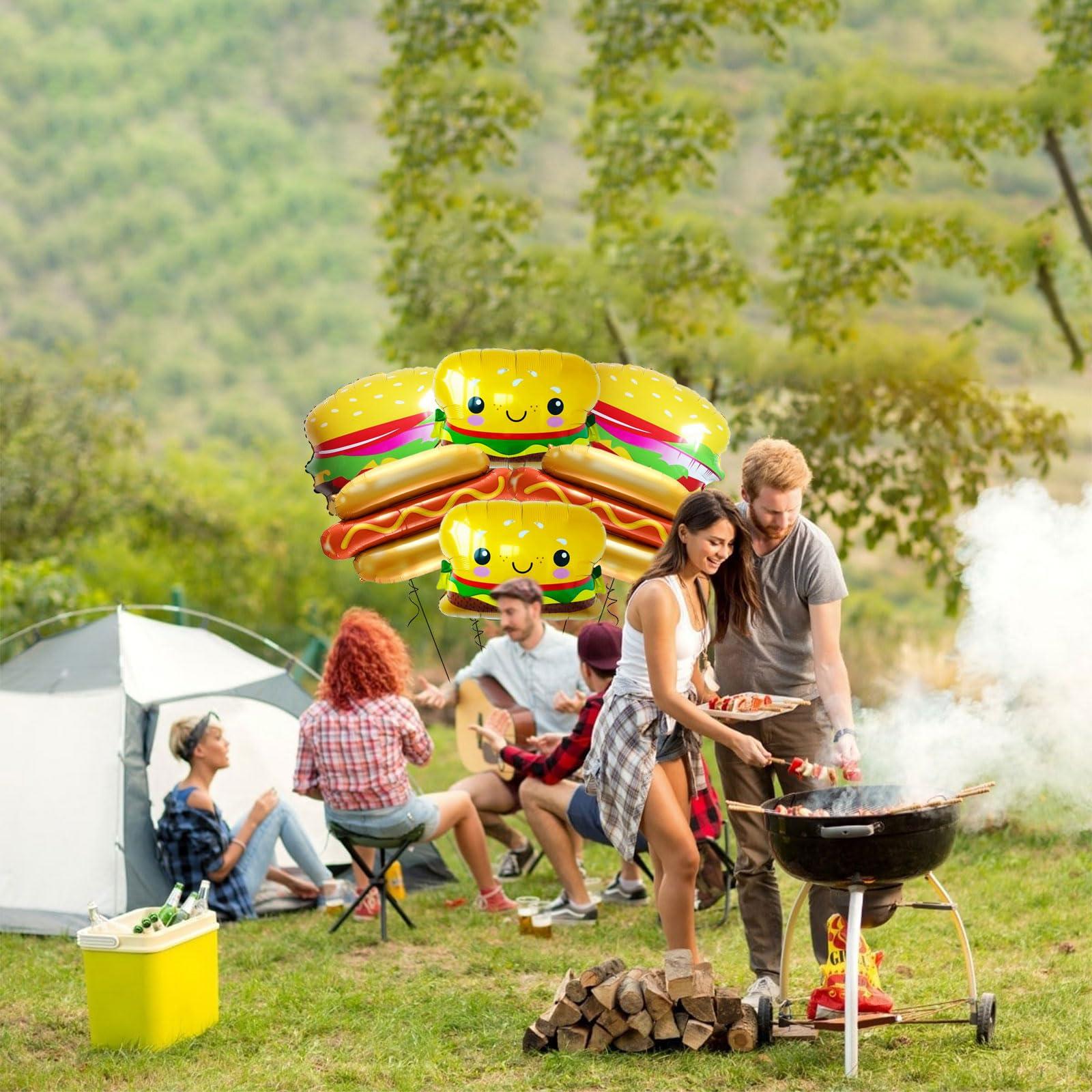 Eostankr Food Themed Balloons Hamburger Balloon Hot Dog Balloon BBQ Party Foil Balloons for Picnic Birthday Party Decorations Supplies 6 Pcs