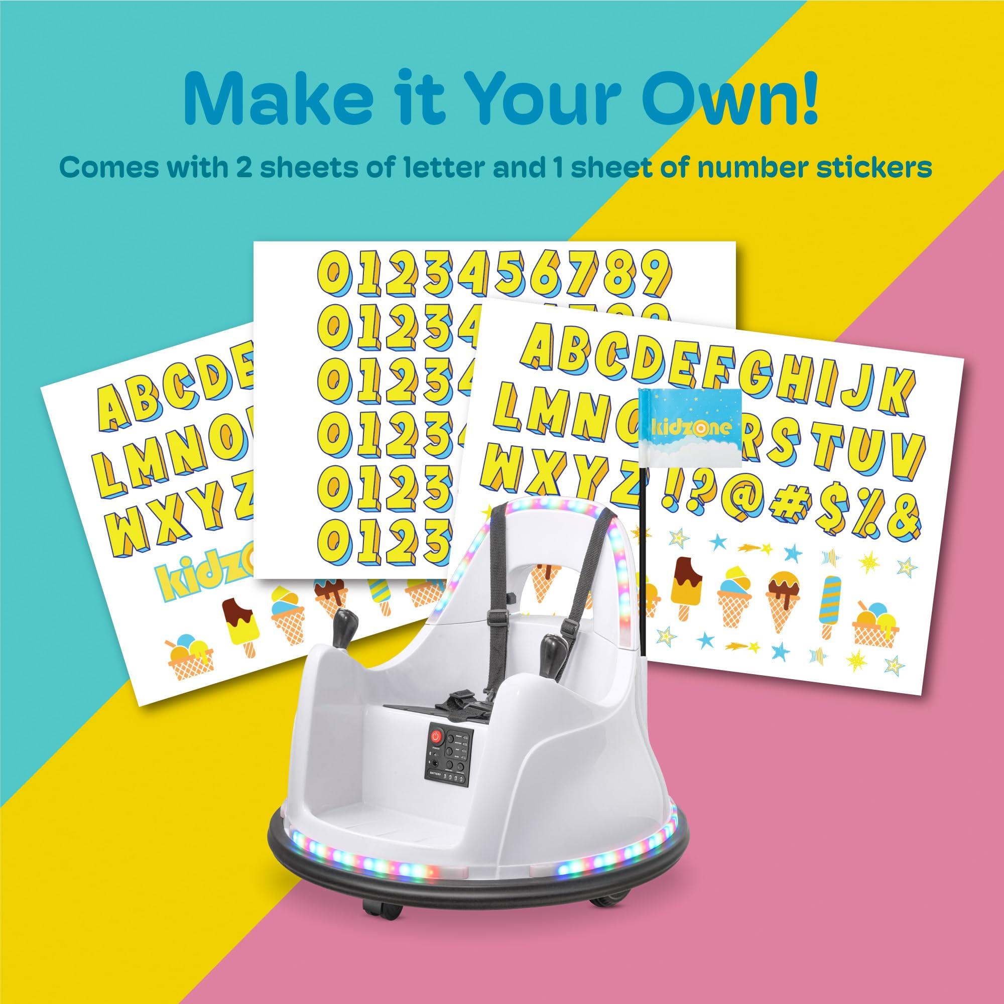 Kidzone Kidzone Smart Bumper Car for Toddler & Kids 1.5-6 Years Old, 12V 2-Speeds Electric Ride On Bumping Toy Gifts W/Remote Control, APP Control, LED Lights, Bluetooth, 360Spin and DIY Sticker,White