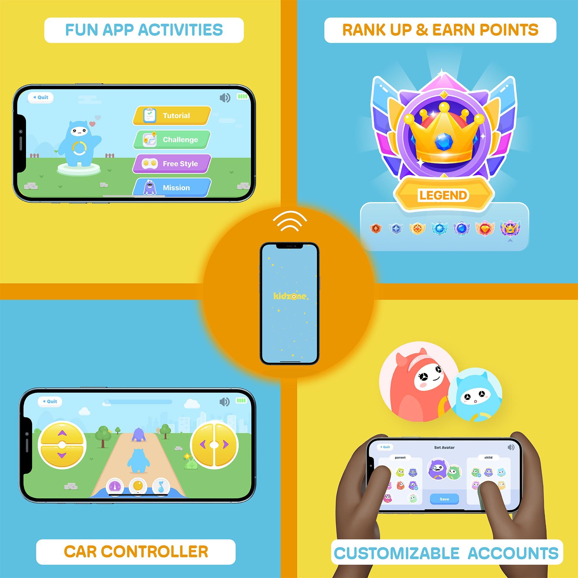 Kidzone Kidzone Smart Bumper Car for Toddler & Kids 1.5-6 Years Old, 12V 2-Speeds Electric Ride On Bumping Toy Gifts W/Remote Control, APP Control, LED Lights, Bluetooth, 360Spin and DIY Sticker,White