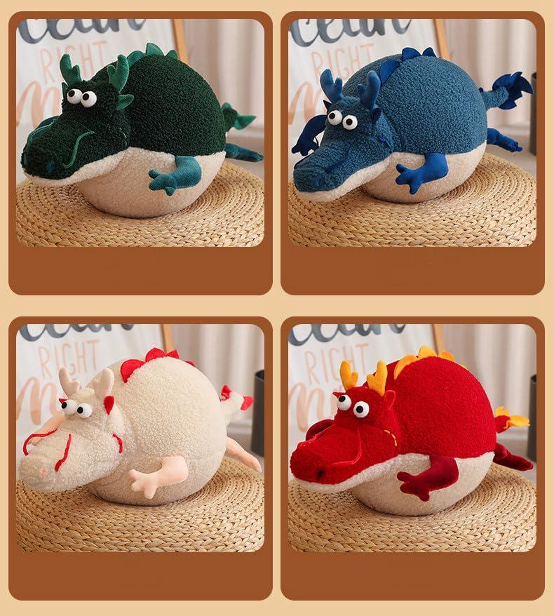 ELAINREN ELAINREN Chubby Chinese Dragon Plush Toy Cartoon Red Chinese Dragon Stuffed Body Pillow,Cute Round Dragon Lion Plushie Dino Dragon Gifts New Year/Xmas, 23.6\'\'