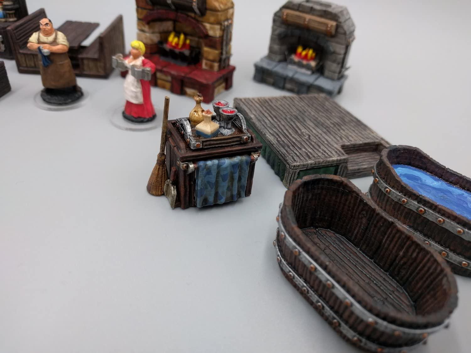 3DEGOS Inn and Tavern Furniture DND Terrain 28mm for Dungeons and Dragons, Warhammer, D&D, Pathfinder, RPG, Miniatures, Age of Sigmar, Tabletop, D and D, Dungeons and Dragons Gifts